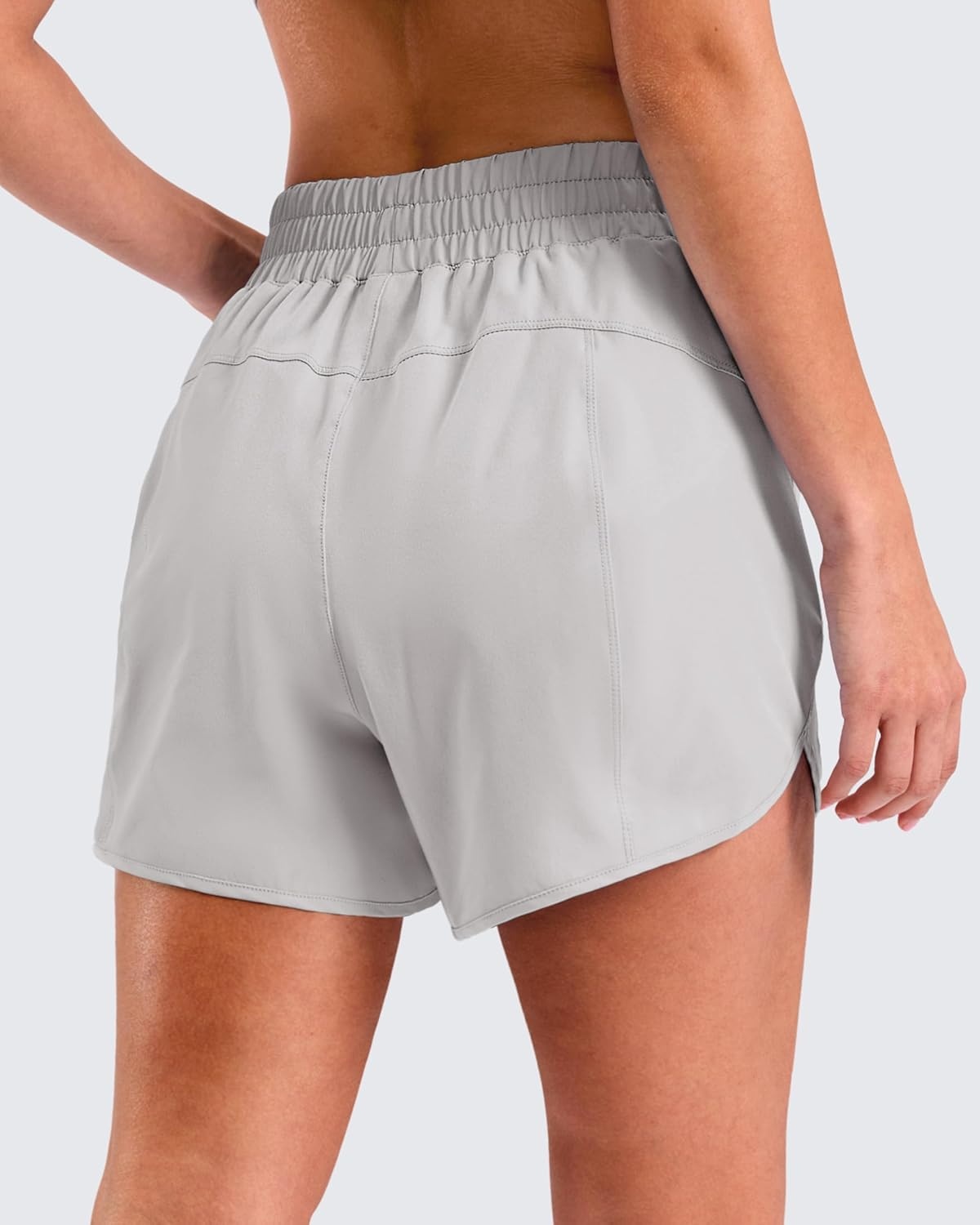 image:imageSANTINY 34 Athletic Running Shorts for Women Dolphin High Waisted Quick Dry Workout Gym Shorts with Zipper PocketLight Grey