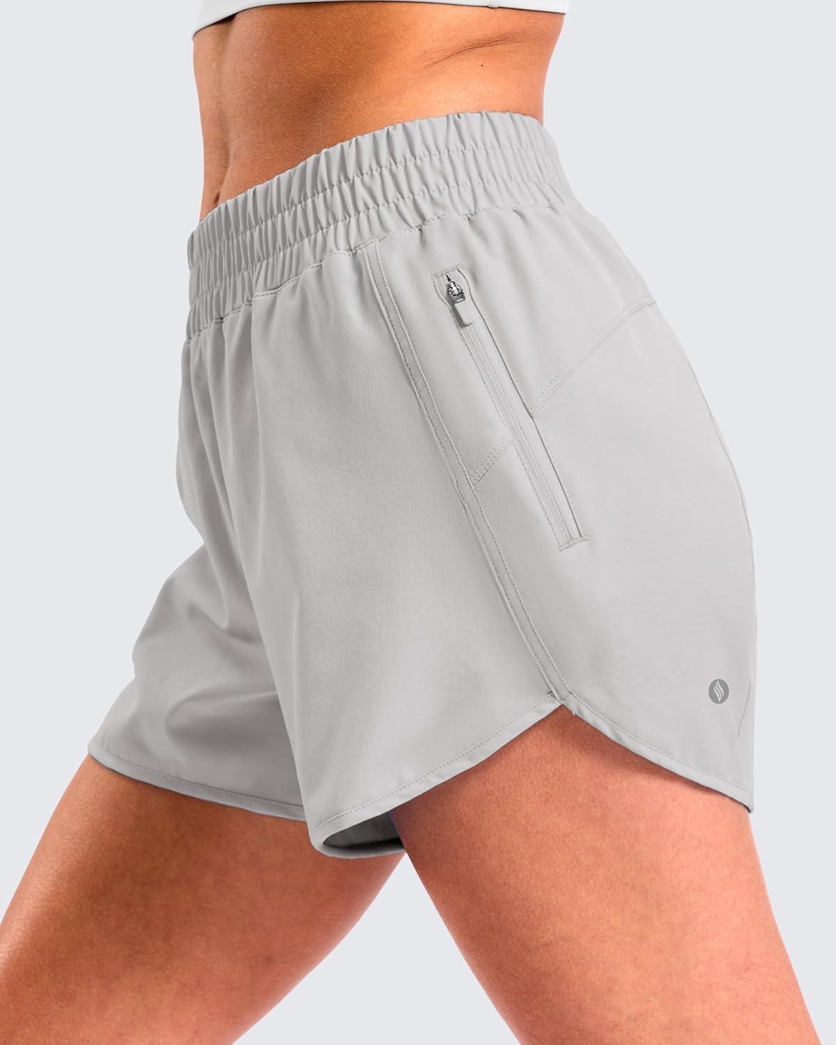 image:imageSANTINY 34 Athletic Running Shorts for Women Dolphin High Waisted Quick Dry Workout Gym Shorts with Zipper PocketLight Grey