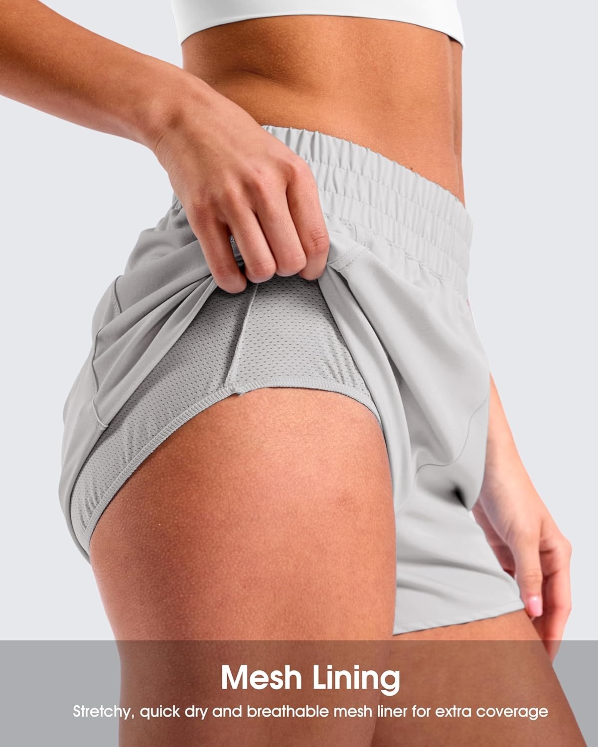 image:imageSANTINY 34 Athletic Running Shorts for Women Dolphin High Waisted Quick Dry Workout Gym Shorts with Zipper PocketLight Grey