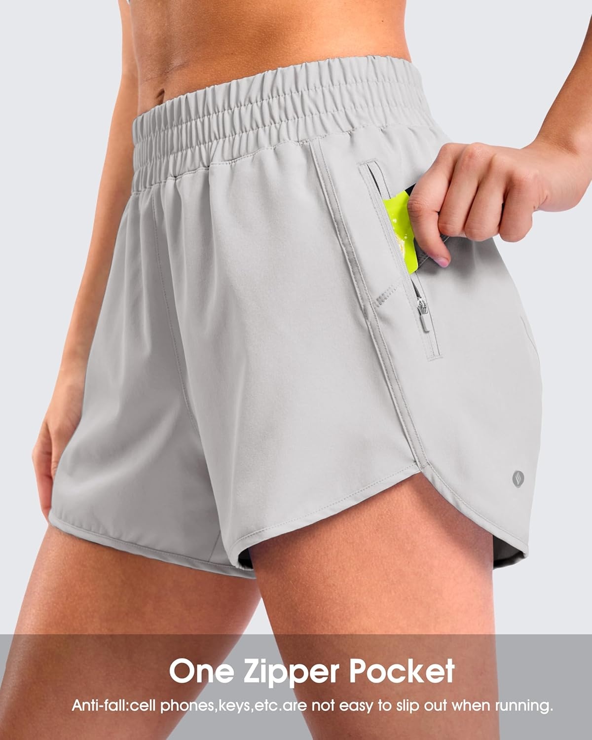 image:imageSANTINY 34 Athletic Running Shorts for Women Dolphin High Waisted Quick Dry Workout Gym Shorts with Zipper PocketLight Grey