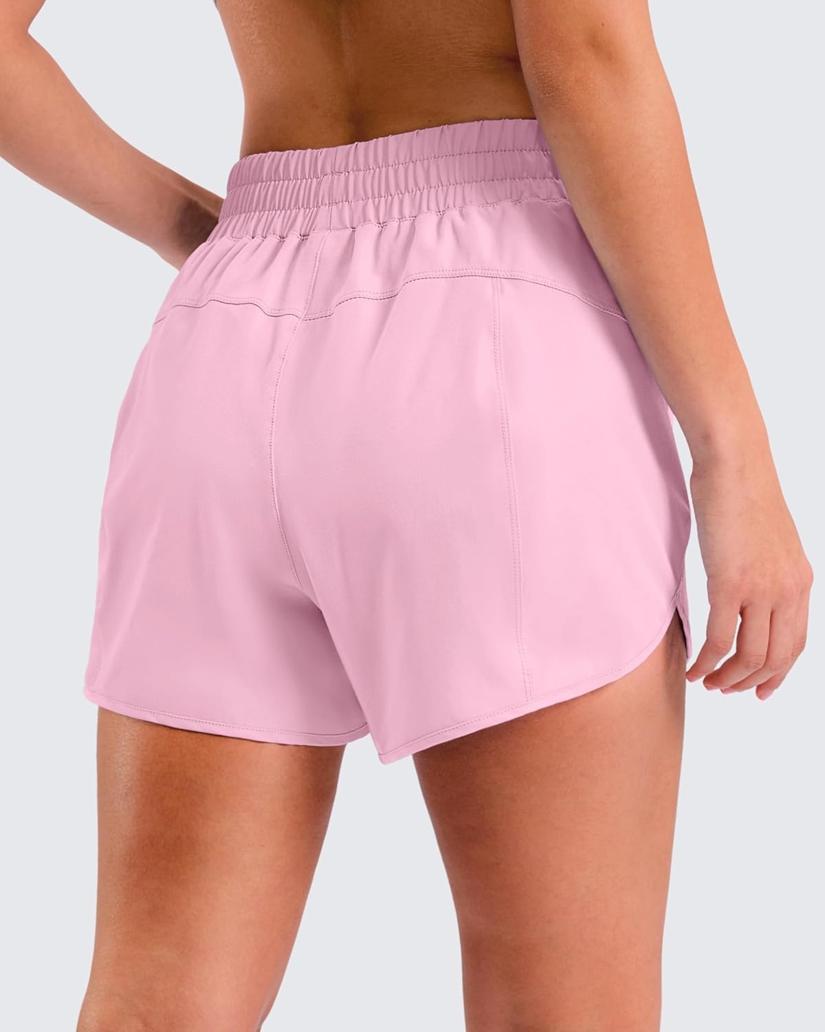 image:imageSANTINY 34 Athletic Running Shorts for Women Dolphin High Waisted Quick Dry Workout Gym Shorts with Zipper PocketPink