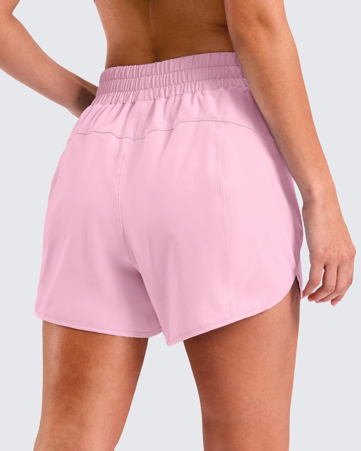 image:imageSANTINY 34 Athletic Running Shorts for Women Dolphin High Waisted Quick Dry Workout Gym Shorts with Zipper PocketPink