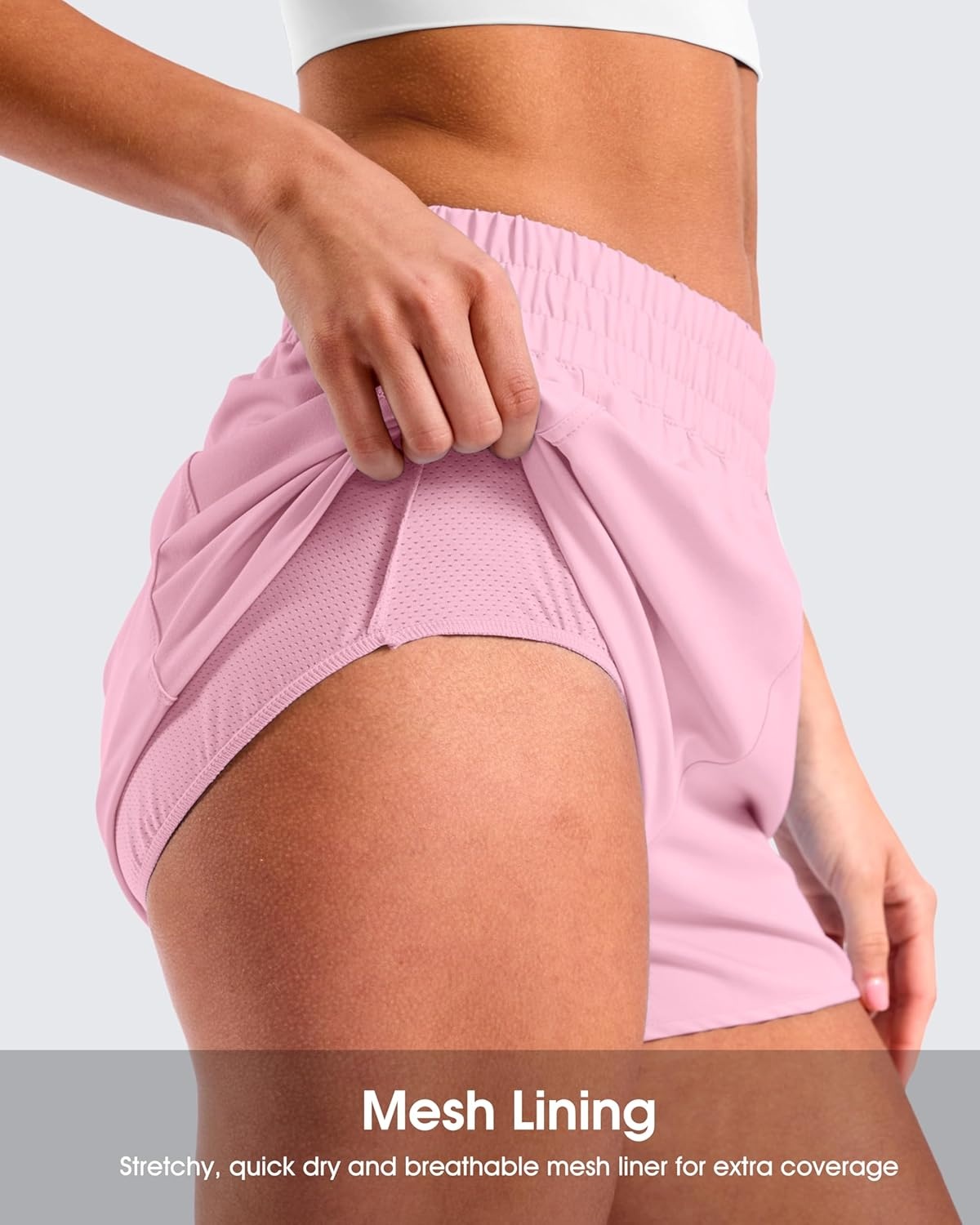 image:imageSANTINY 34 Athletic Running Shorts for Women Dolphin High Waisted Quick Dry Workout Gym Shorts with Zipper PocketPink