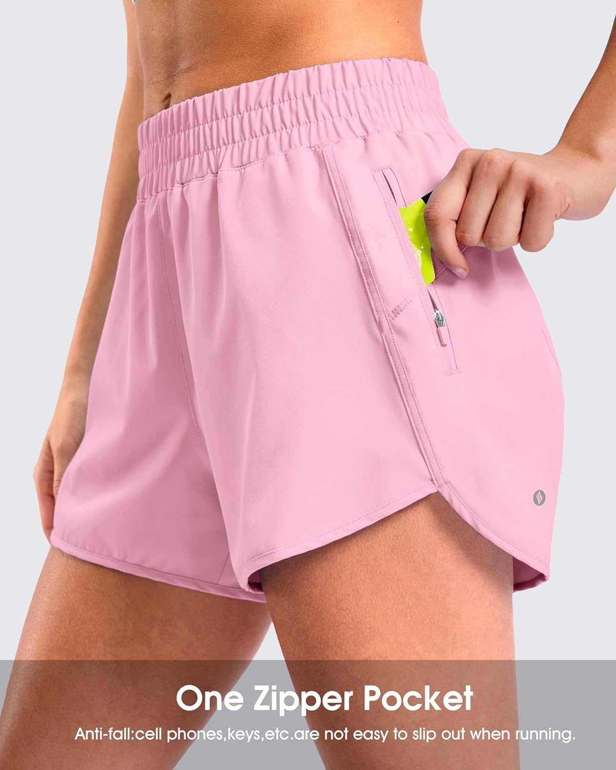 image:imageSANTINY 34 Athletic Running Shorts for Women Dolphin High Waisted Quick Dry Workout Gym Shorts with Zipper PocketPink