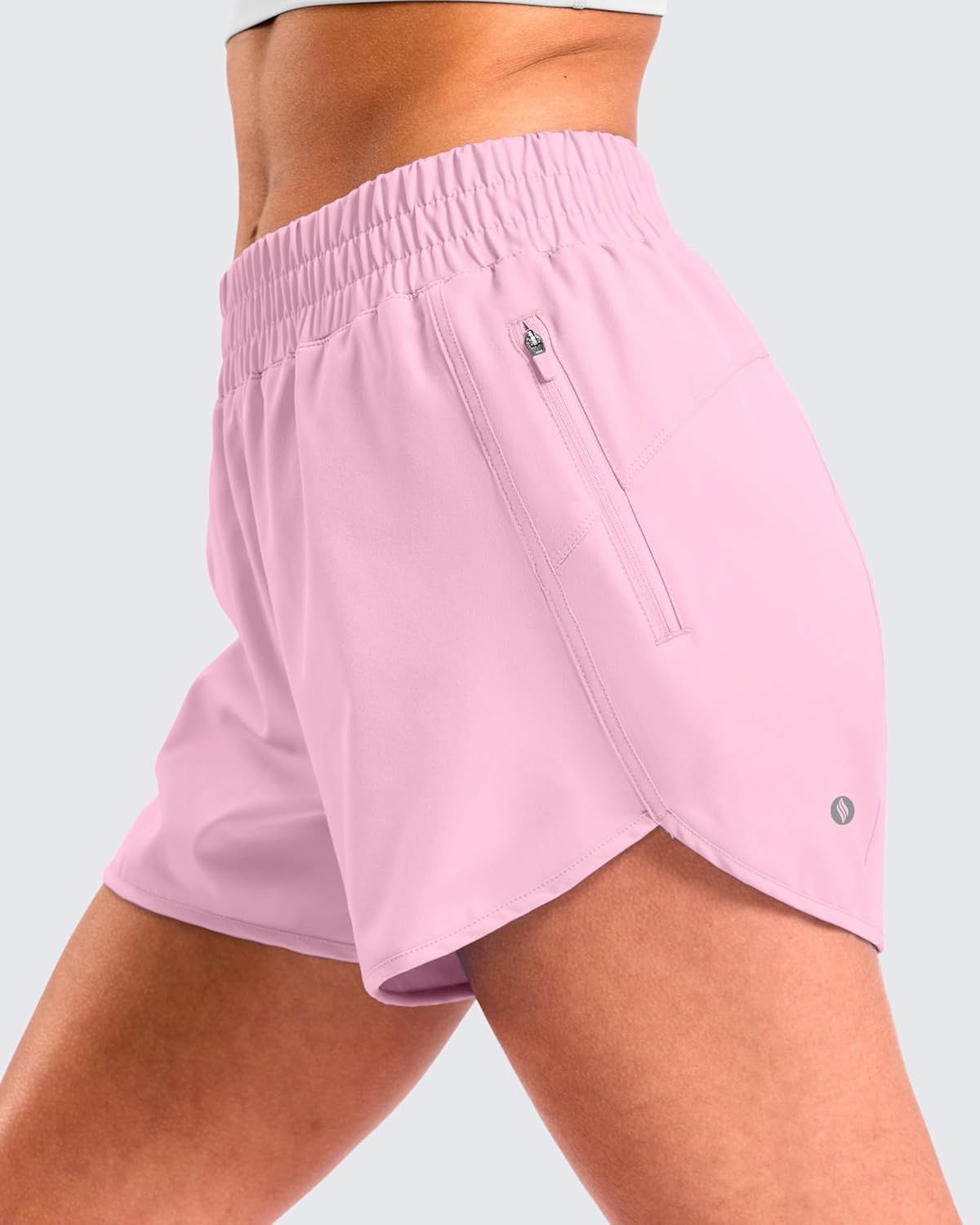 image:imageSANTINY 34 Athletic Running Shorts for Women Dolphin High Waisted Quick Dry Workout Gym Shorts with Zipper PocketPink