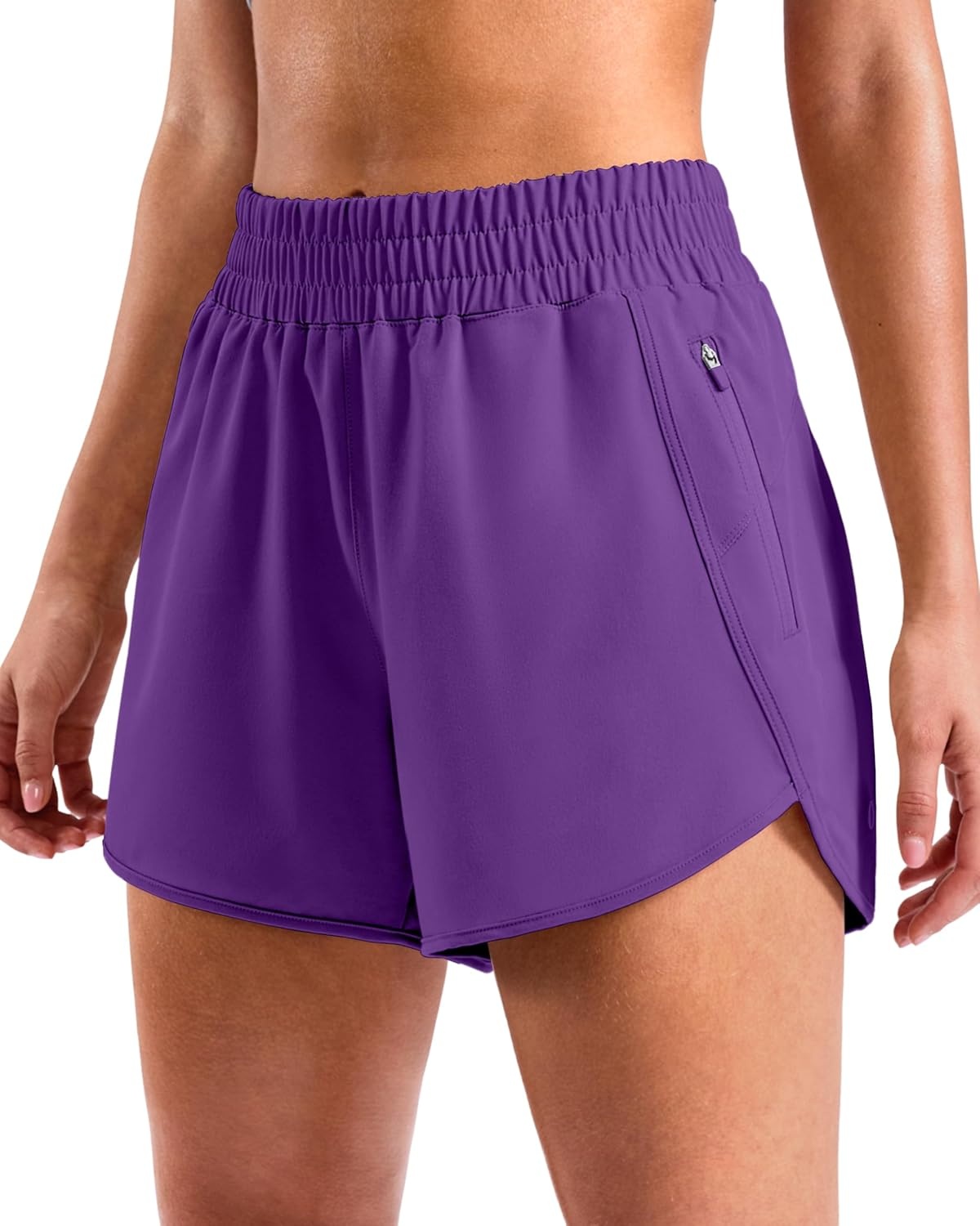 image:imageSANTINY 34 Athletic Running Shorts for Women Dolphin High Waisted Quick Dry Workout Gym Shorts with Zipper PocketPurple