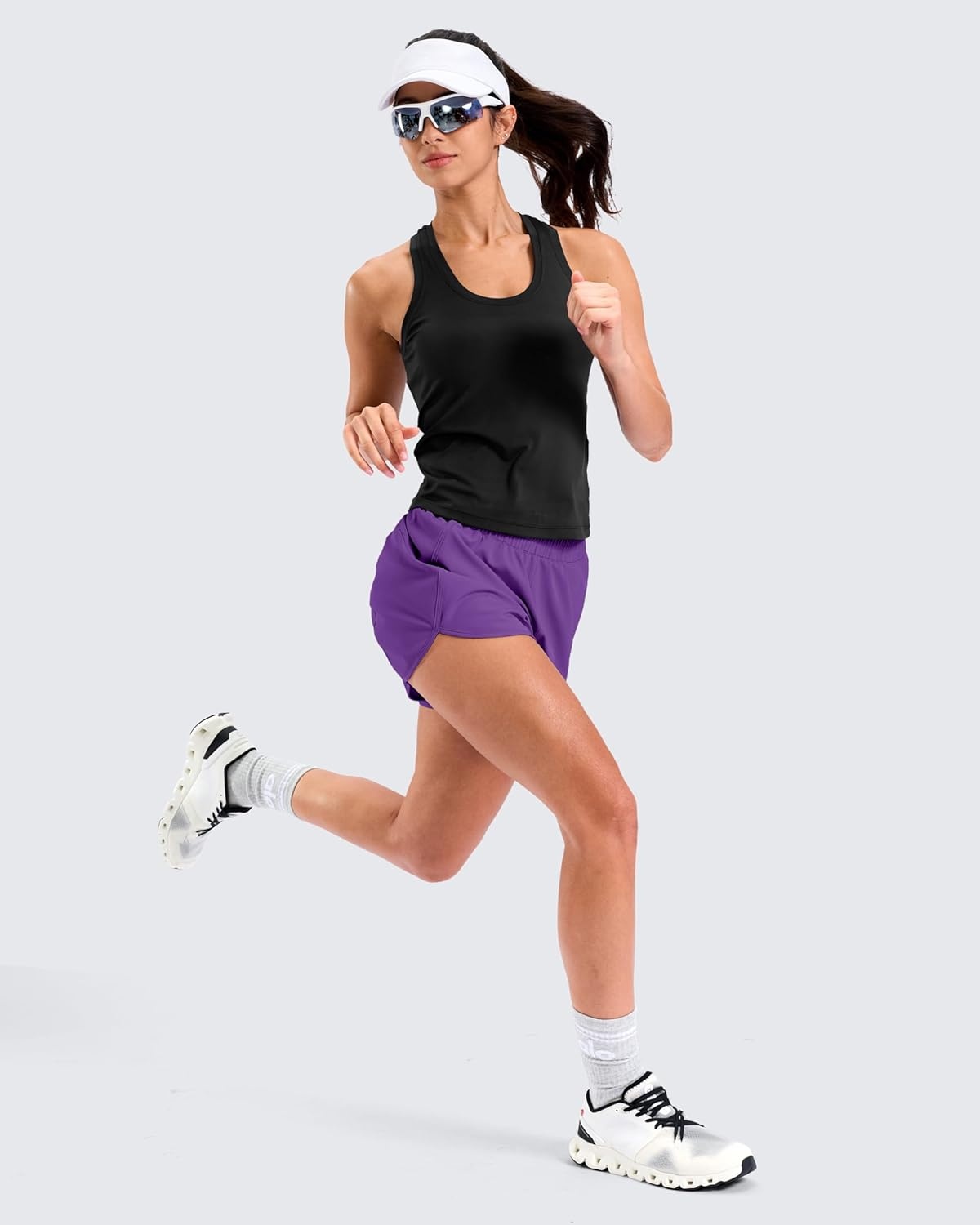image:imageSANTINY 34 Athletic Running Shorts for Women Dolphin High Waisted Quick Dry Workout Gym Shorts with Zipper PocketPurple