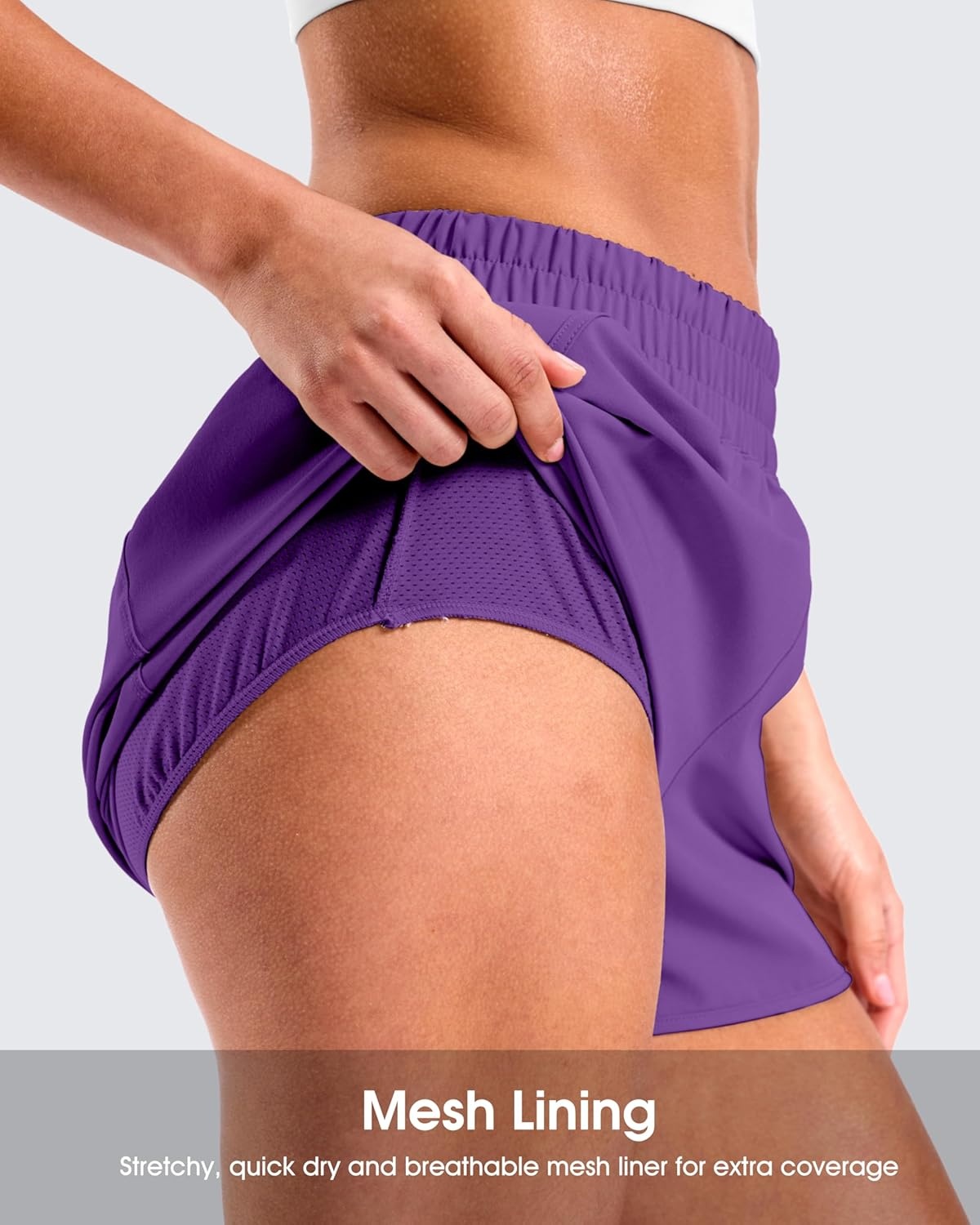 image:imageSANTINY 34 Athletic Running Shorts for Women Dolphin High Waisted Quick Dry Workout Gym Shorts with Zipper PocketPurple