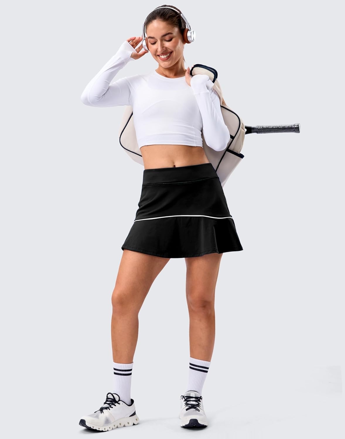 image:imageSANTINY Tennis Skirts for Women Pleated Athletic Skirt with 2 Pockets Stretchy Shorts Causal Pickleball Golf SkortBlack