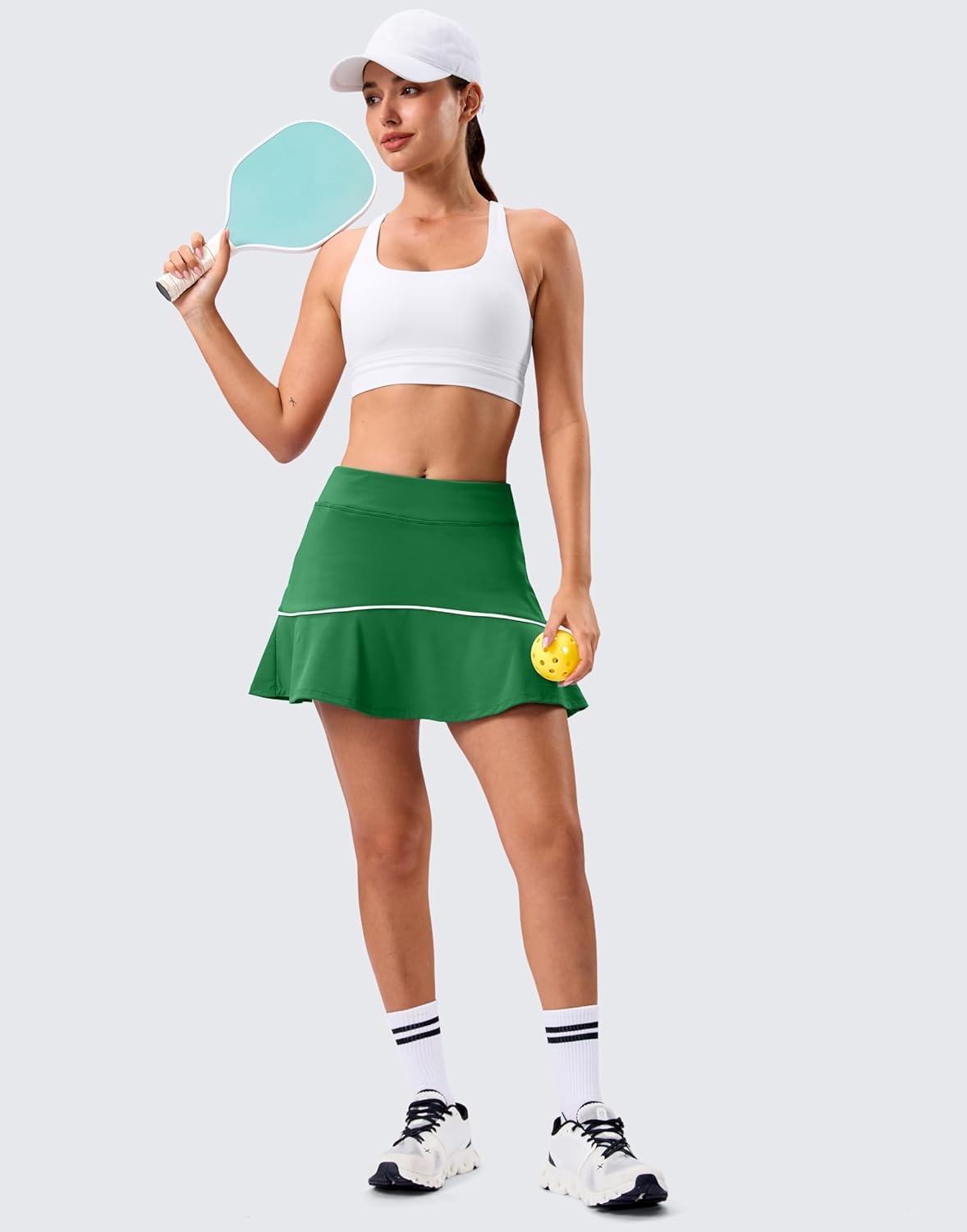 image:imageSANTINY Tennis Skirts for Women Pleated Athletic Skirt with 2 Pockets Stretchy Shorts Causal Pickleball Golf SkortGreen