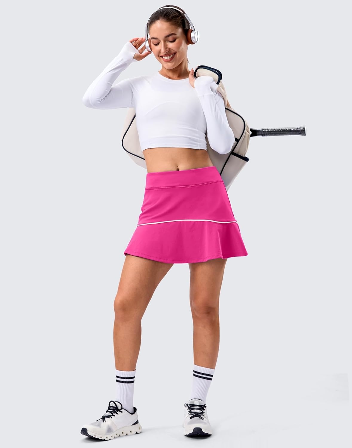 image:imageSANTINY Tennis Skirts for Women Pleated Athletic Skirt with 2 Pockets Stretchy Shorts Causal Pickleball Golf SkortHot Pink