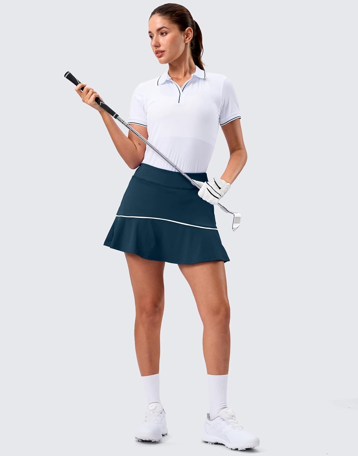 image:imageSANTINY Tennis Skirts for Women Pleated Athletic Skirt with 2 Pockets Stretchy Shorts Causal Pickleball Golf SkortIndigo