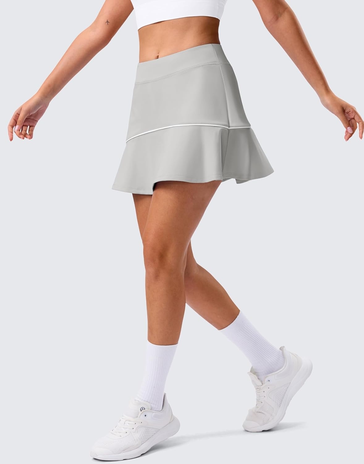 image:imageSANTINY Tennis Skirts for Women Pleated Athletic Skirt with 2 Pockets Stretchy Shorts Causal Pickleball Golf SkortLight Grey