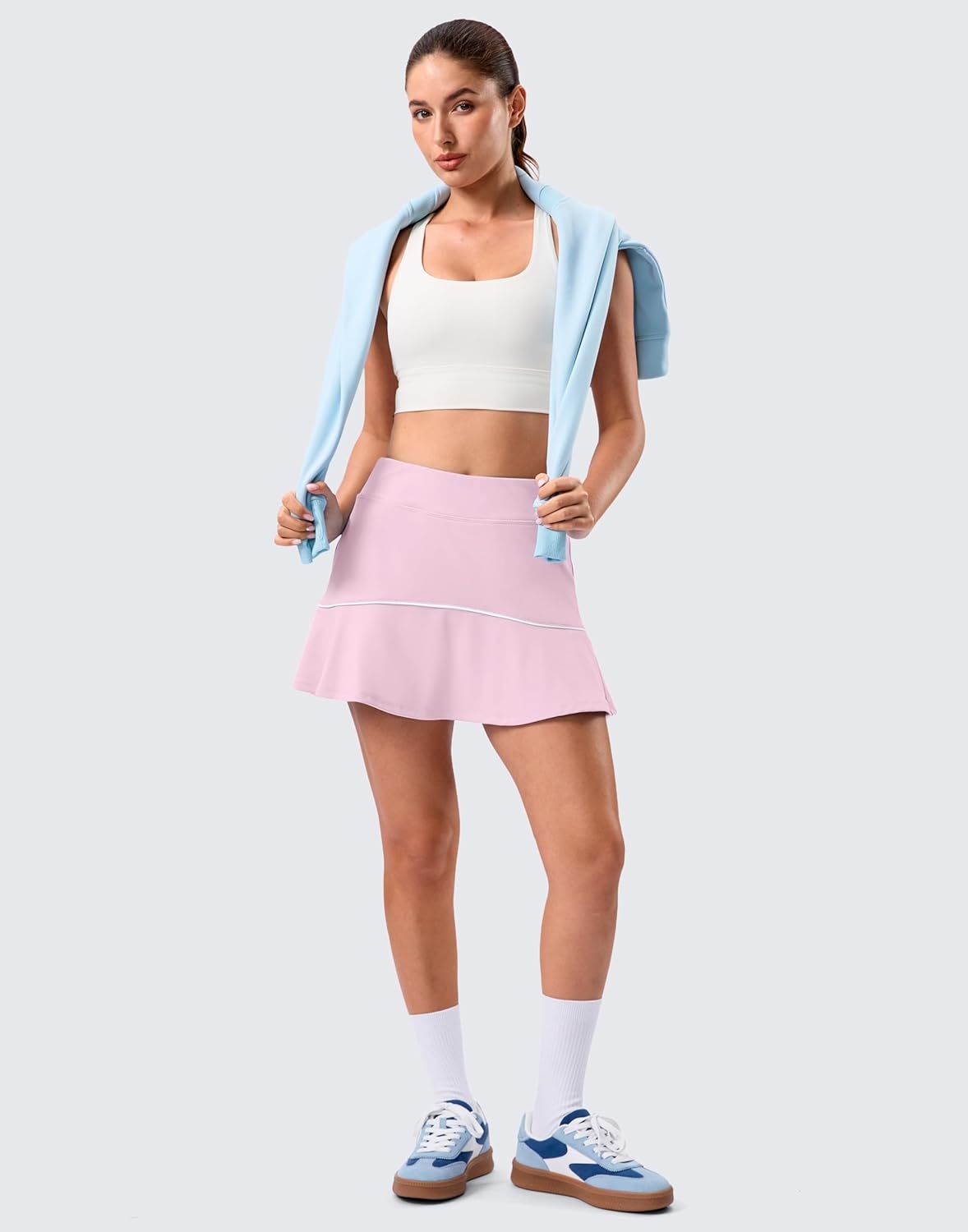 image:imageSANTINY Tennis Skirts for Women Pleated Athletic Skirt with 2 Pockets Stretchy Shorts Causal Pickleball Golf SkortLight Pink