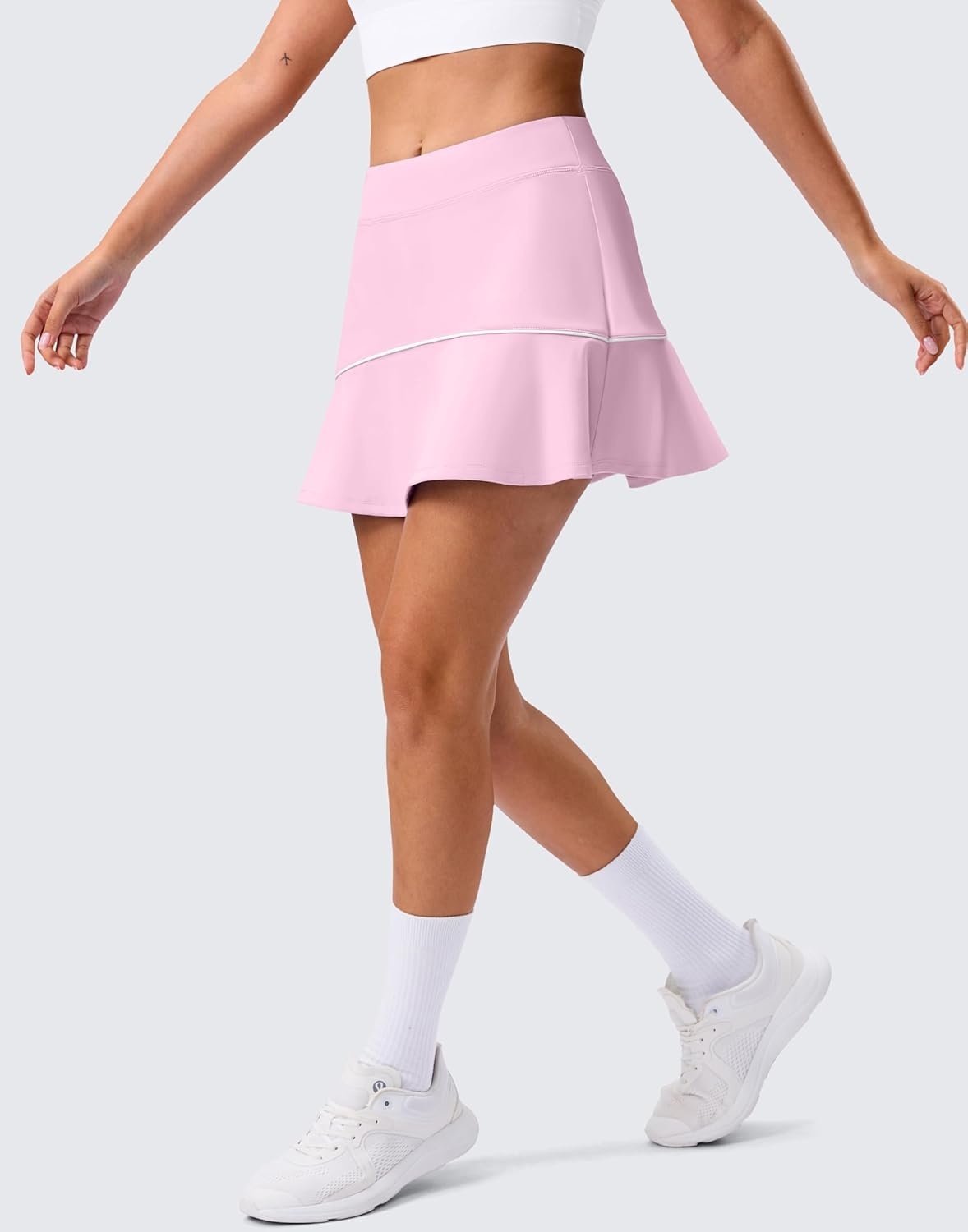 image:imageSANTINY Tennis Skirts for Women Pleated Athletic Skirt with 2 Pockets Stretchy Shorts Causal Pickleball Golf SkortLight Pink