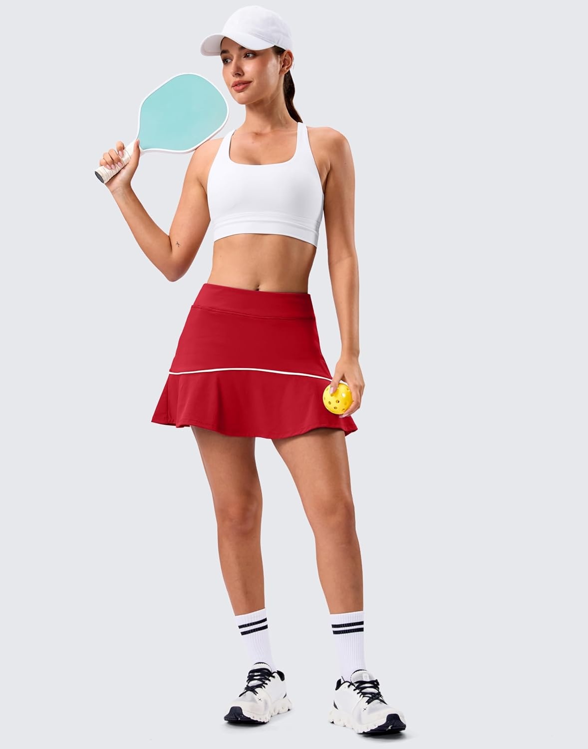 image:imageSANTINY Tennis Skirts for Women Pleated Athletic Skirt with 2 Pockets Stretchy Shorts Causal Pickleball Golf SkortRed
