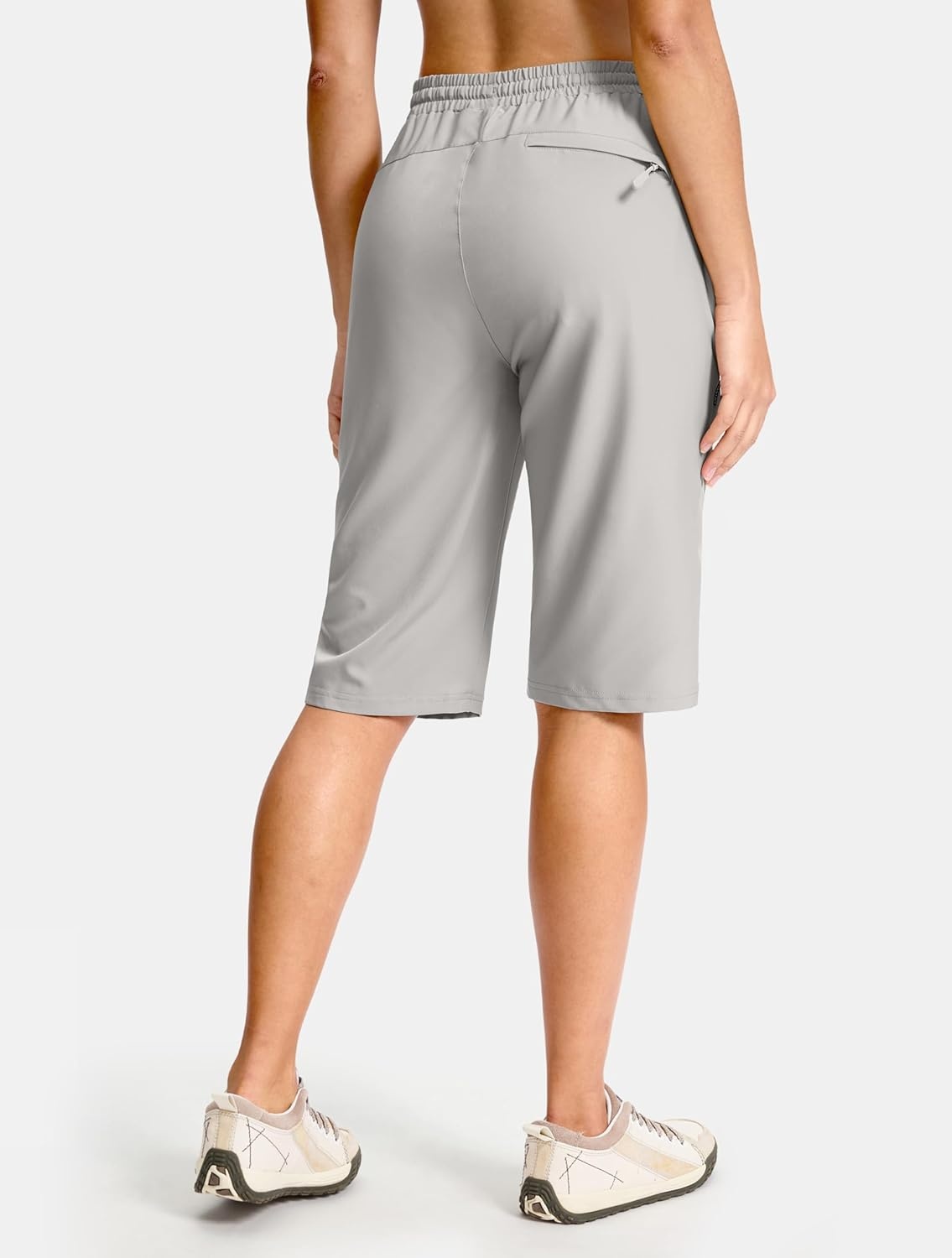 image:imageSANTINY Womens 13 Long Hiking Shorts with 3 Zipper Pockets Quick Dry Lightweight Bermuda Knee Length Shorts for WomenBright Grey