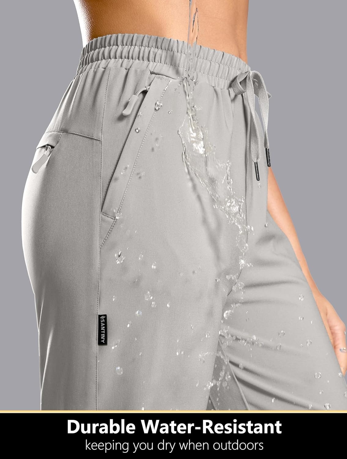 image:imageSANTINY Womens 13 Long Hiking Shorts with 3 Zipper Pockets Quick Dry Lightweight Bermuda Knee Length Shorts for WomenBright Grey