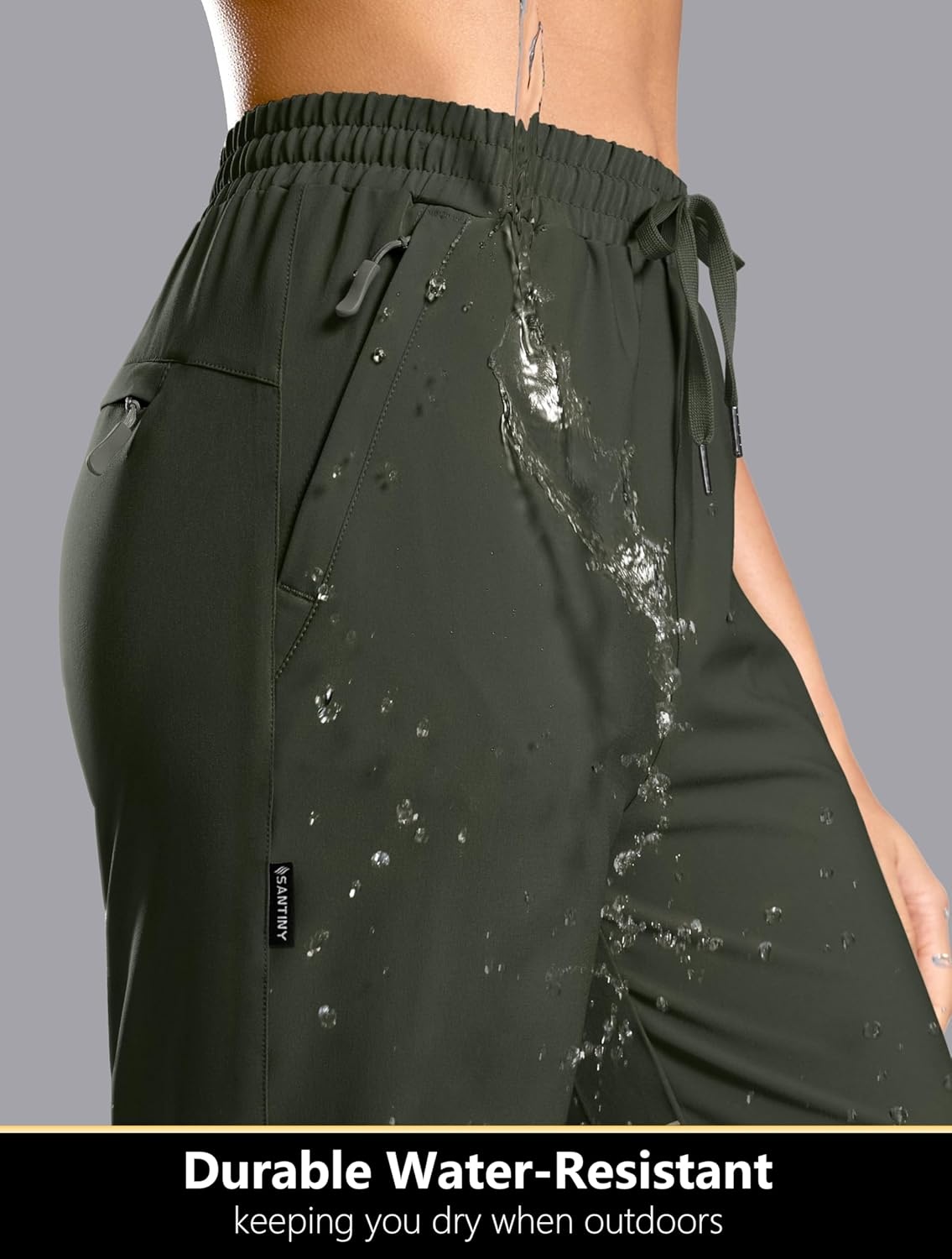 image:imageSANTINY Womens 13 Long Hiking Shorts with 3 Zipper Pockets Quick Dry Lightweight Bermuda Knee Length Shorts for WomenOlive