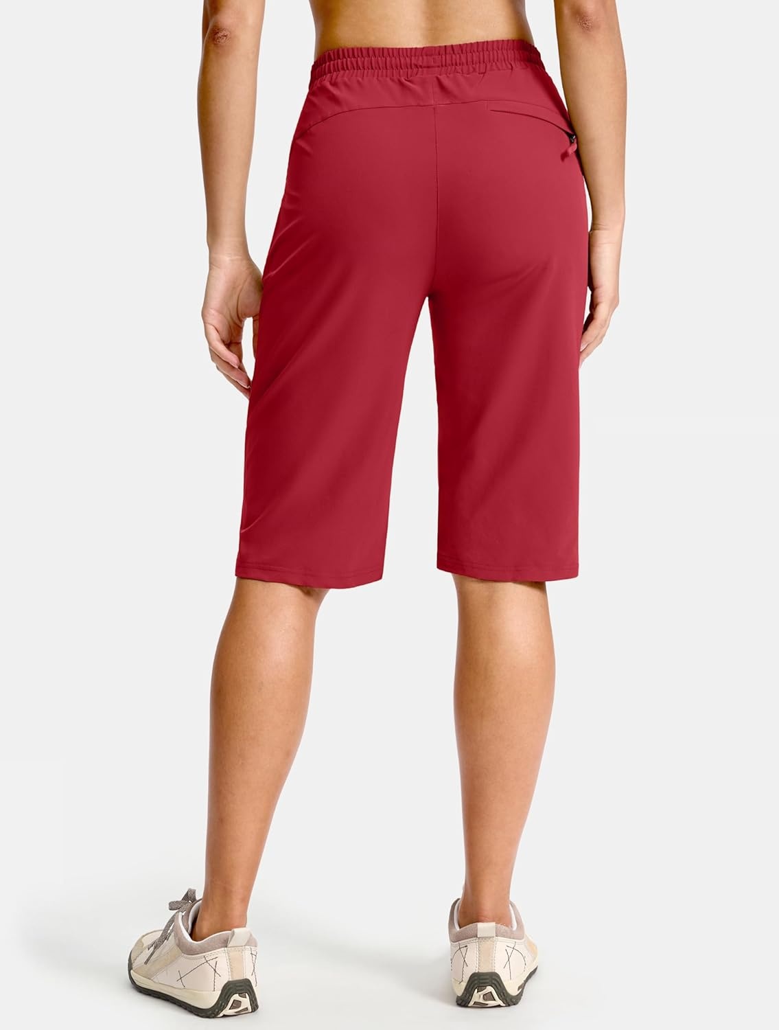 image:imageSANTINY Womens 13 Long Hiking Shorts with 3 Zipper Pockets Quick Dry Lightweight Bermuda Knee Length Shorts for WomenRed