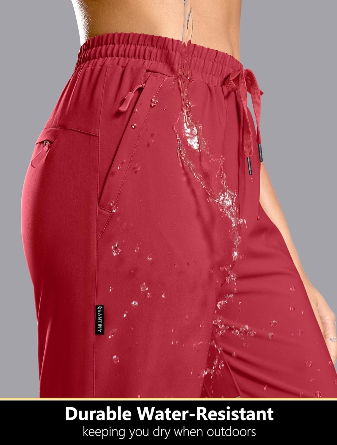 image:imageSANTINY Womens 13 Long Hiking Shorts with 3 Zipper Pockets Quick Dry Lightweight Bermuda Knee Length Shorts for WomenRed