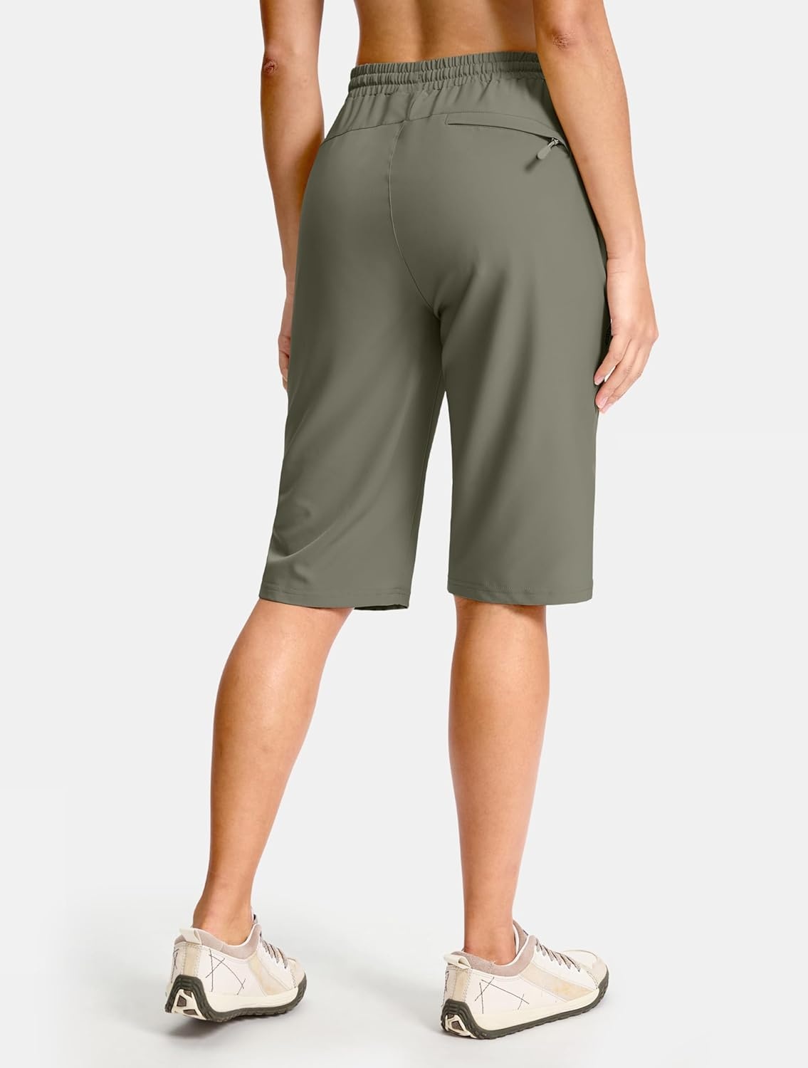 image:imageSANTINY Womens 13 Long Hiking Shorts with 3 Zipper Pockets Quick Dry Lightweight Bermuda Knee Length Shorts for WomenSage Grey