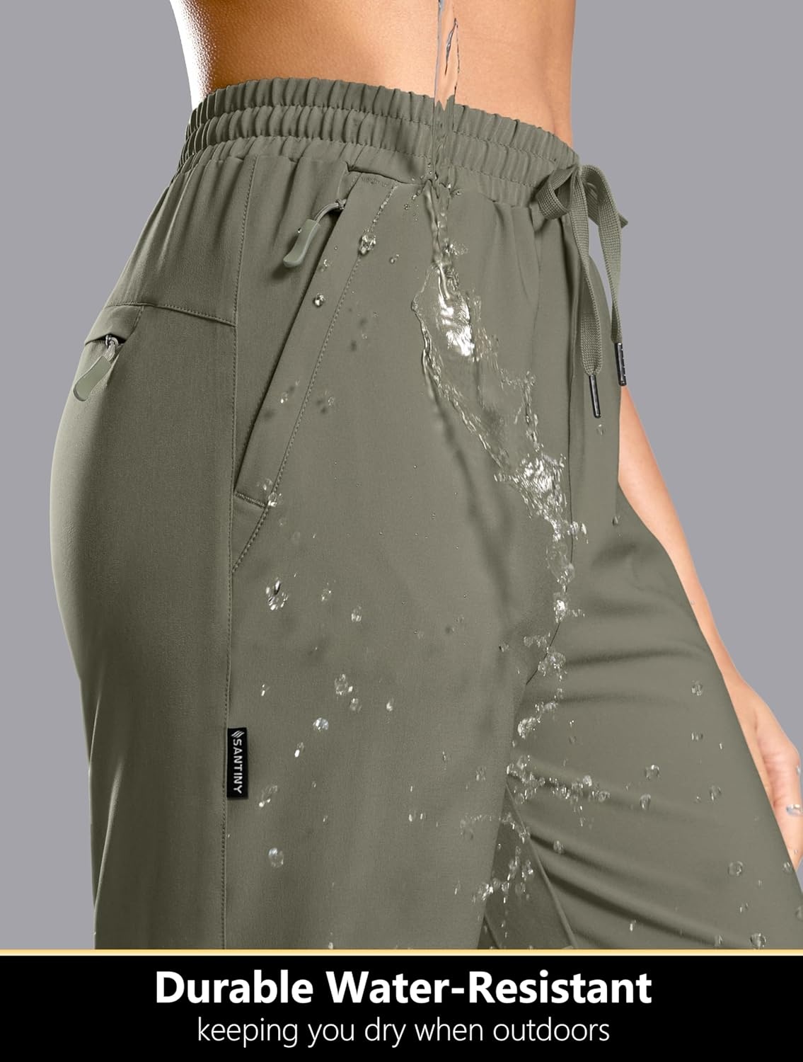 image:imageSANTINY Womens 13 Long Hiking Shorts with 3 Zipper Pockets Quick Dry Lightweight Bermuda Knee Length Shorts for WomenSage Grey