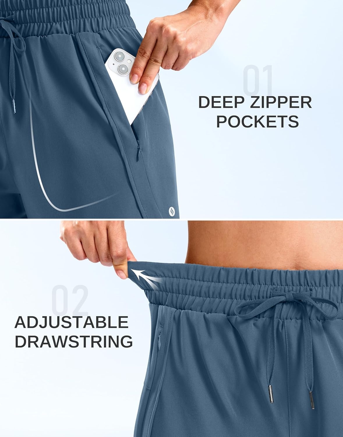 image:imageSANTINY Womens 5 Running Shorts with 2 Zipper Pockets Lightweight Quick Dry Gym Workout Athletic Shorts for WomenBlue