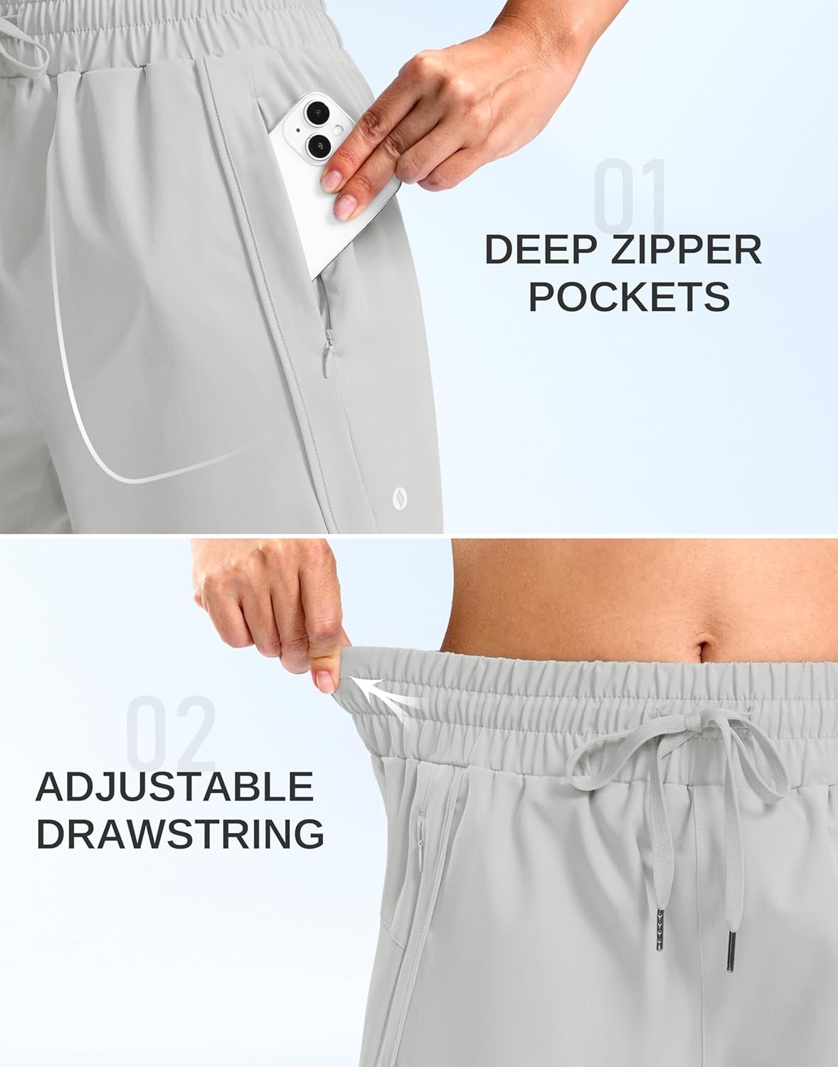 image:imageSANTINY Womens 5 Running Shorts with 2 Zipper Pockets Lightweight Quick Dry Gym Workout Athletic Shorts for WomenDusty White