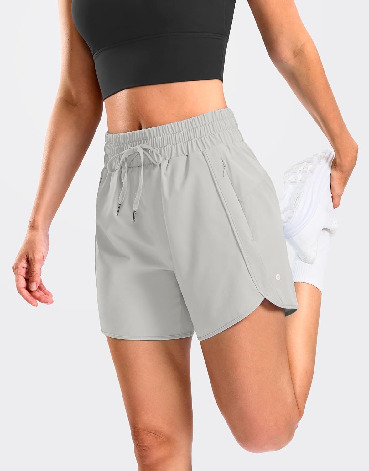 image:imageSANTINY Womens 5 Running Shorts with 2 Zipper Pockets Lightweight Quick Dry Gym Workout Athletic Shorts for WomenDusty White