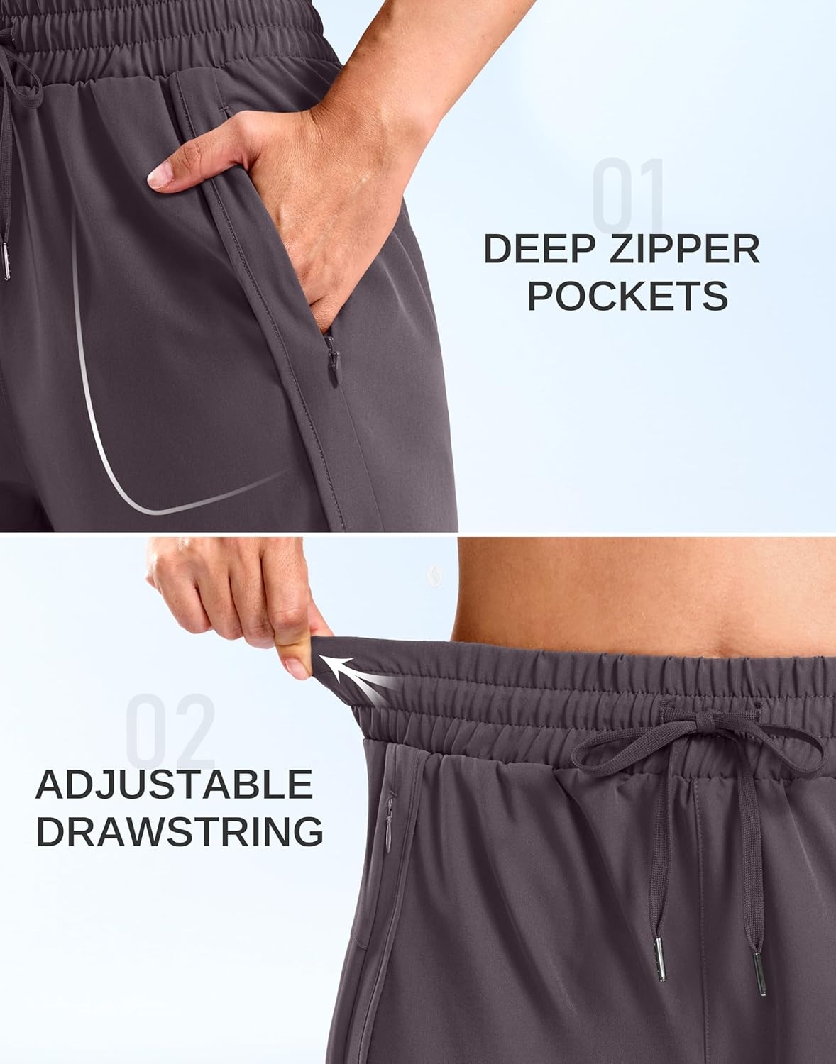image:imageSANTINY Womens 5 Running Shorts with 2 Zipper Pockets Lightweight Quick Dry Gym Workout Athletic Shorts for WomenGrey Purple