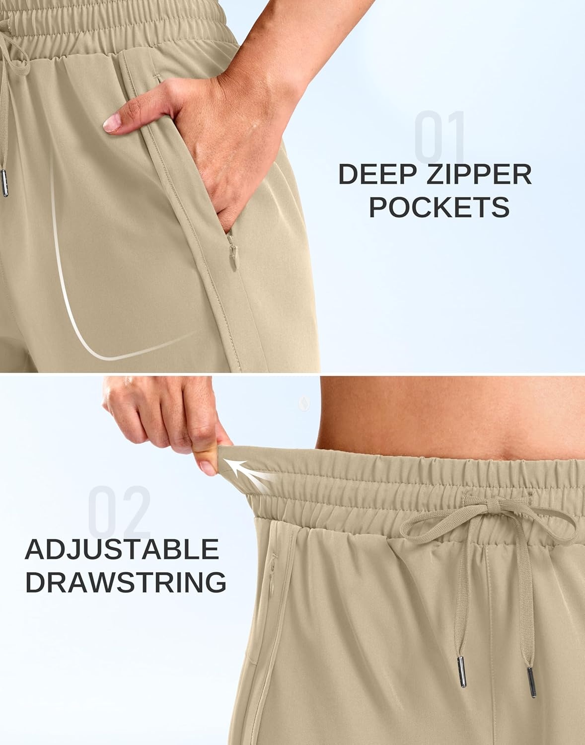 image:imageSANTINY Womens 5 Running Shorts with 2 Zipper Pockets Lightweight Quick Dry Gym Workout Athletic Shorts for WomenKhaki