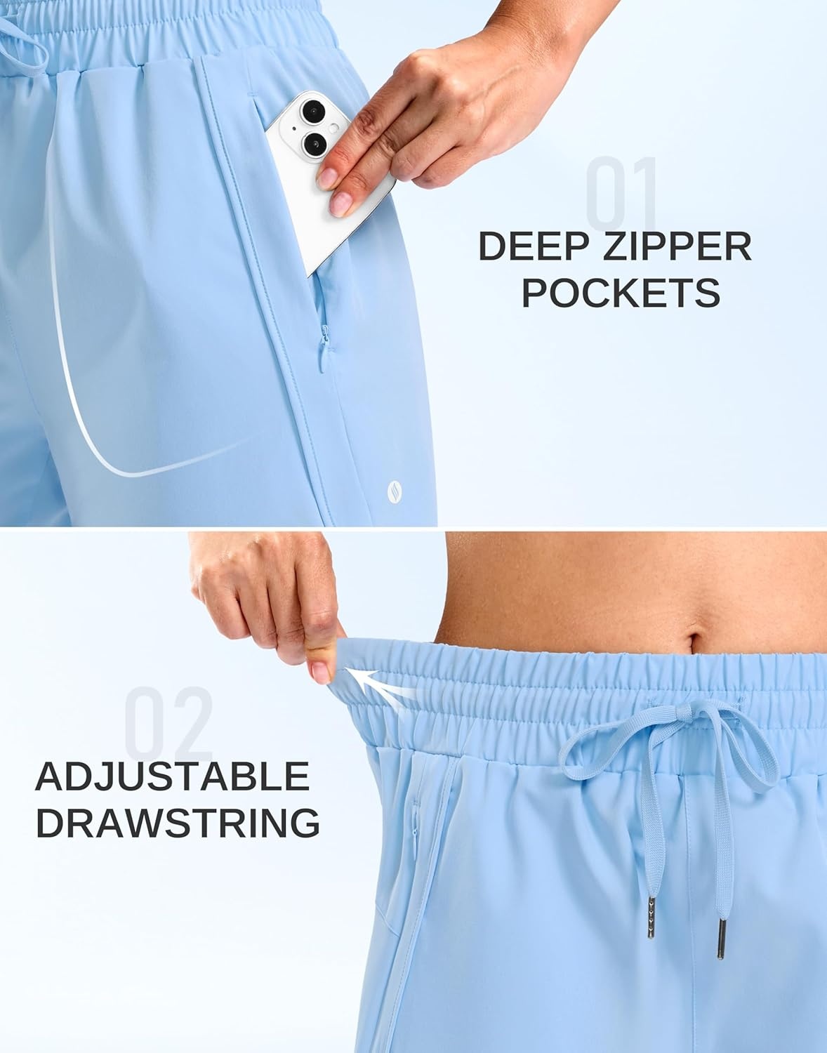 image:imageSANTINY Womens 5 Running Shorts with 2 Zipper Pockets Lightweight Quick Dry Gym Workout Athletic Shorts for WomenLight Blue