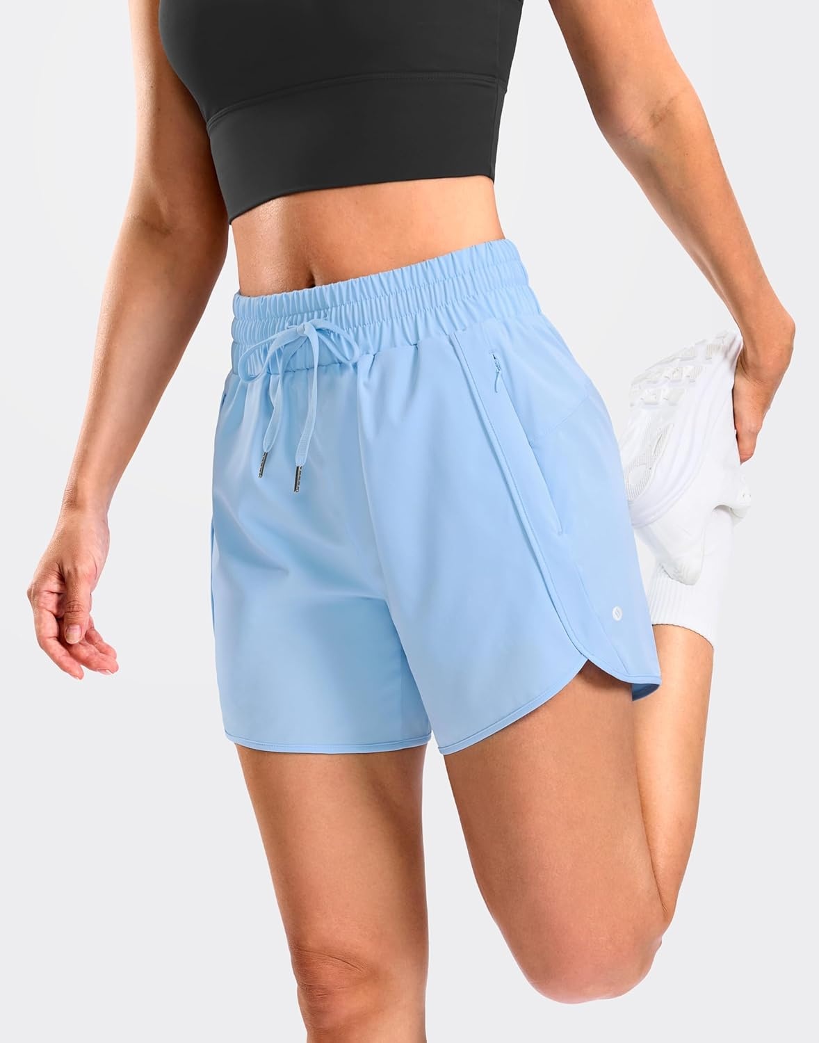 image:imageSANTINY Womens 5 Running Shorts with 2 Zipper Pockets Lightweight Quick Dry Gym Workout Athletic Shorts for WomenLight Blue