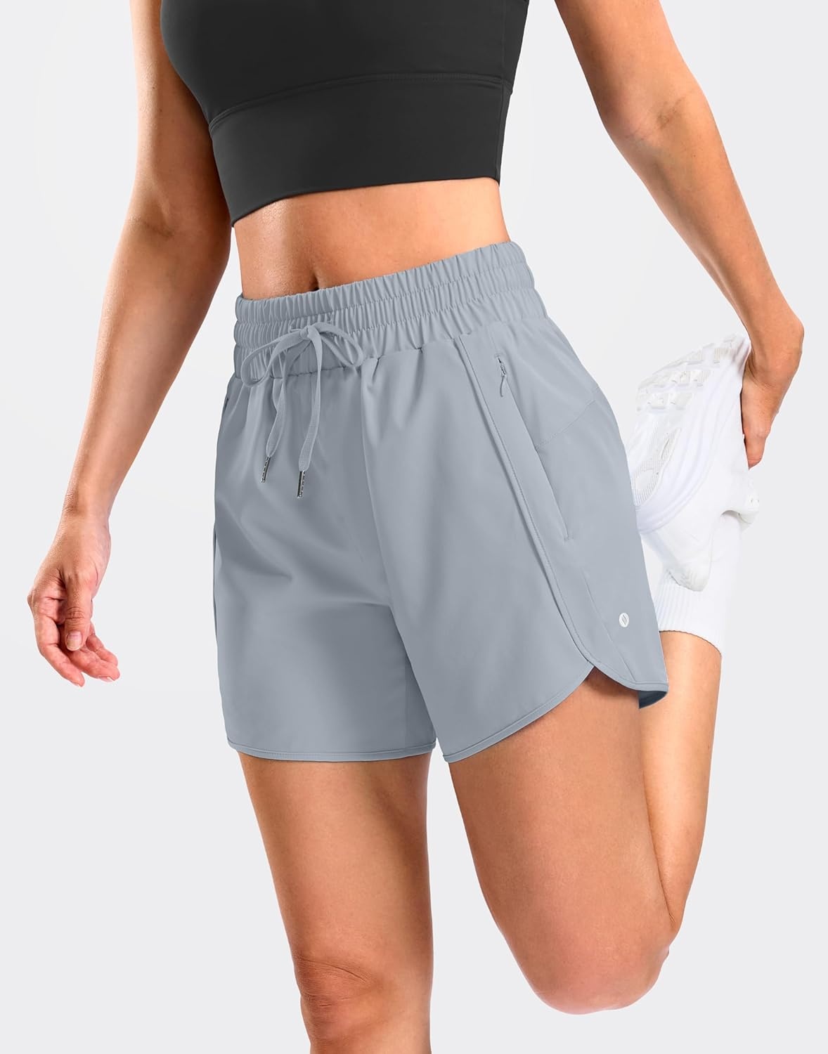 image:imageSANTINY Womens 5 Running Shorts with 2 Zipper Pockets Lightweight Quick Dry Gym Workout Athletic Shorts for WomenLight Grey