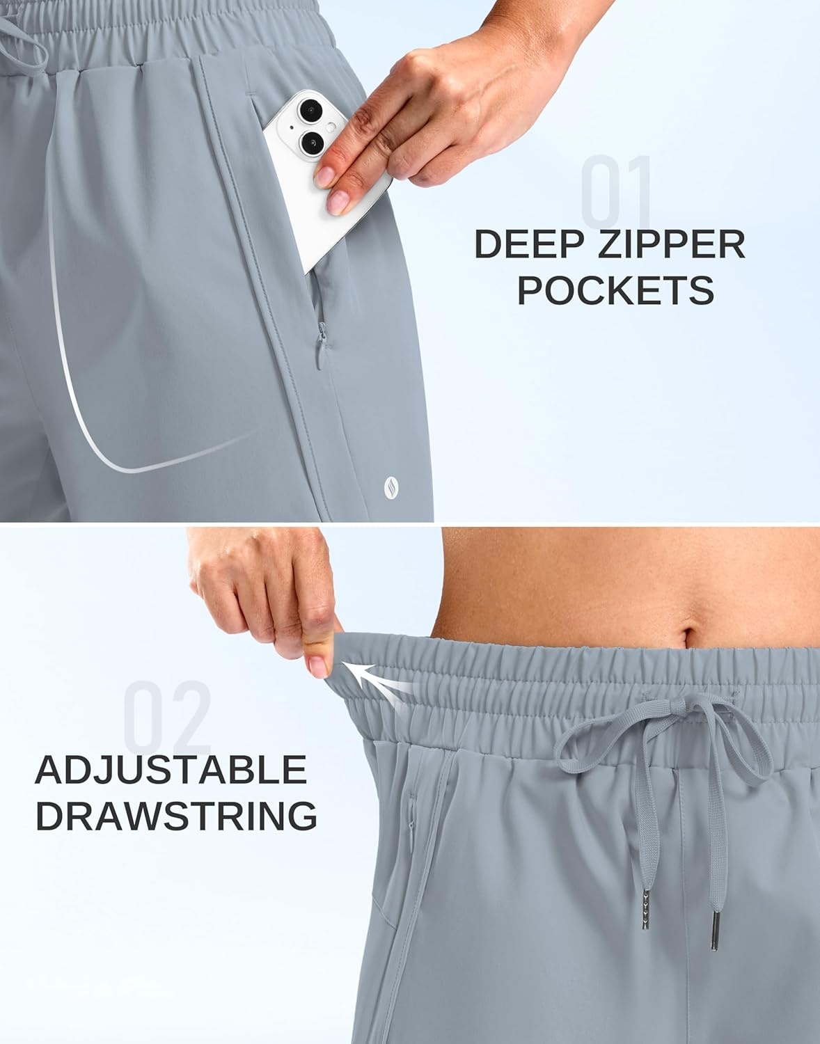 image:imageSANTINY Womens 5 Running Shorts with 2 Zipper Pockets Lightweight Quick Dry Gym Workout Athletic Shorts for WomenLight Grey