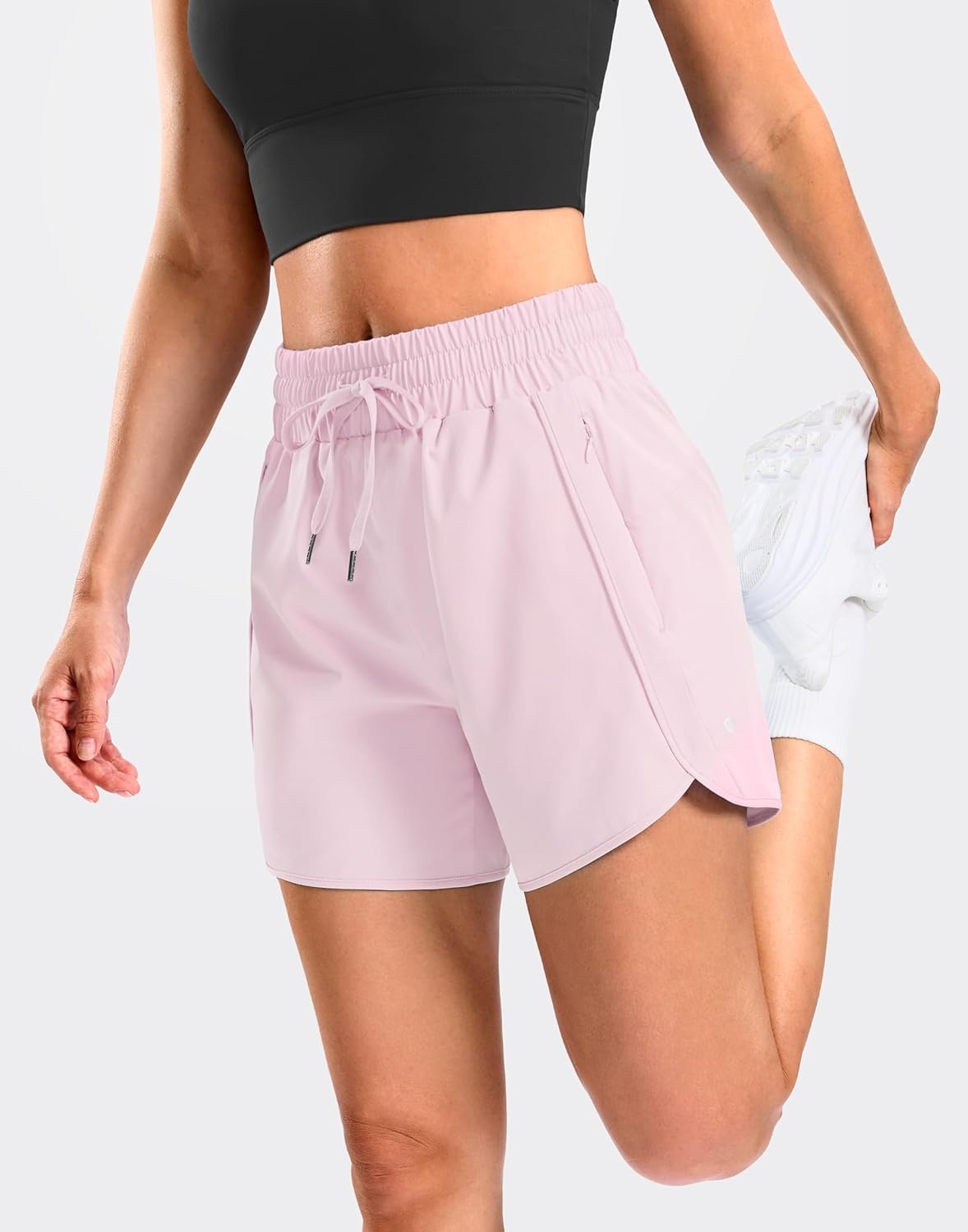 image:imageSANTINY Womens 5 Running Shorts with 2 Zipper Pockets Lightweight Quick Dry Gym Workout Athletic Shorts for WomenLight Pink