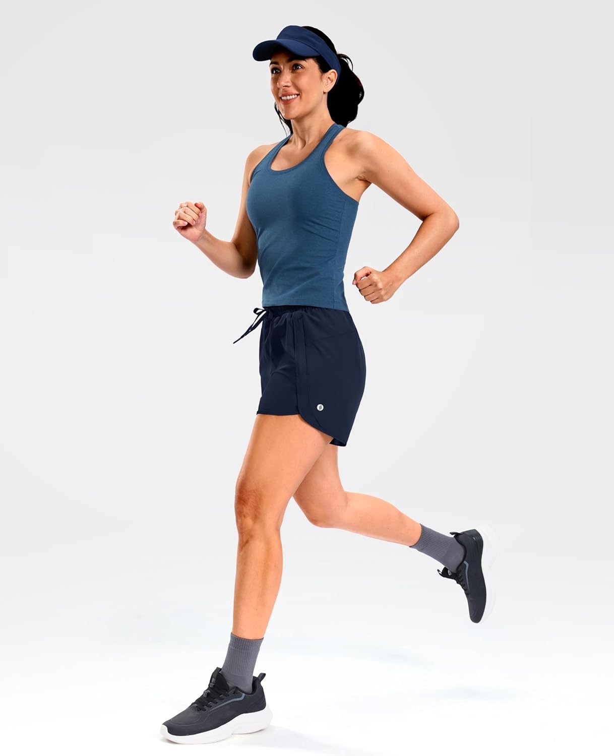 image:imageSANTINY Womens 5 Running Shorts with 2 Zipper Pockets Lightweight Quick Dry Gym Workout Athletic Shorts for WomenNavy