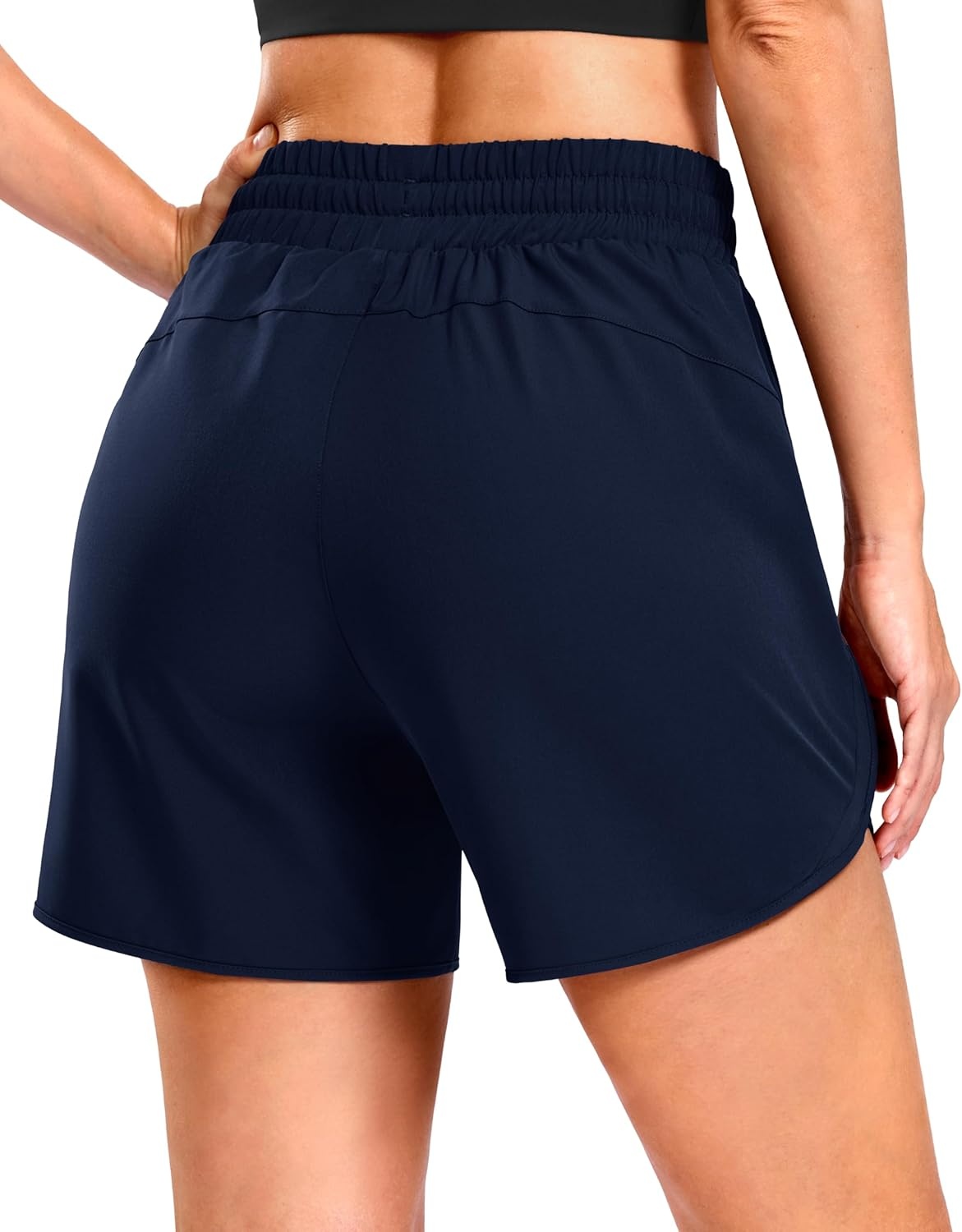 image:imageSANTINY Womens 5 Running Shorts with 2 Zipper Pockets Lightweight Quick Dry Gym Workout Athletic Shorts for WomenNavy