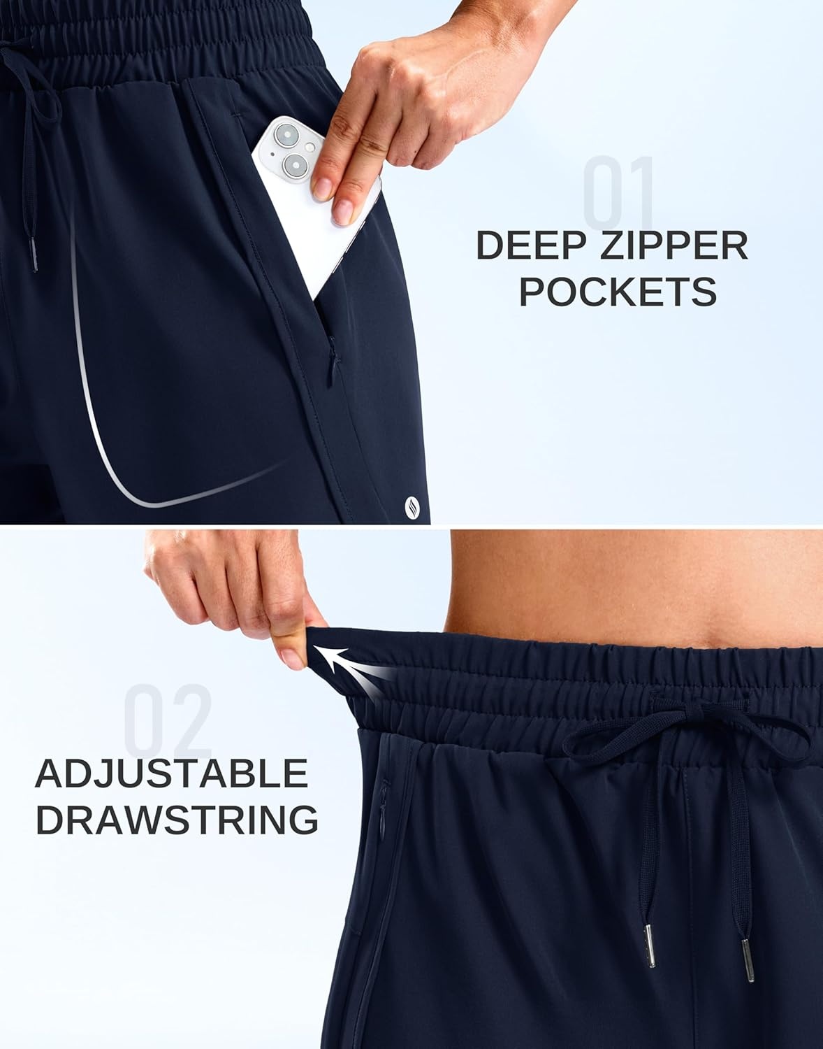 image:imageSANTINY Womens 5 Running Shorts with 2 Zipper Pockets Lightweight Quick Dry Gym Workout Athletic Shorts for WomenNavy