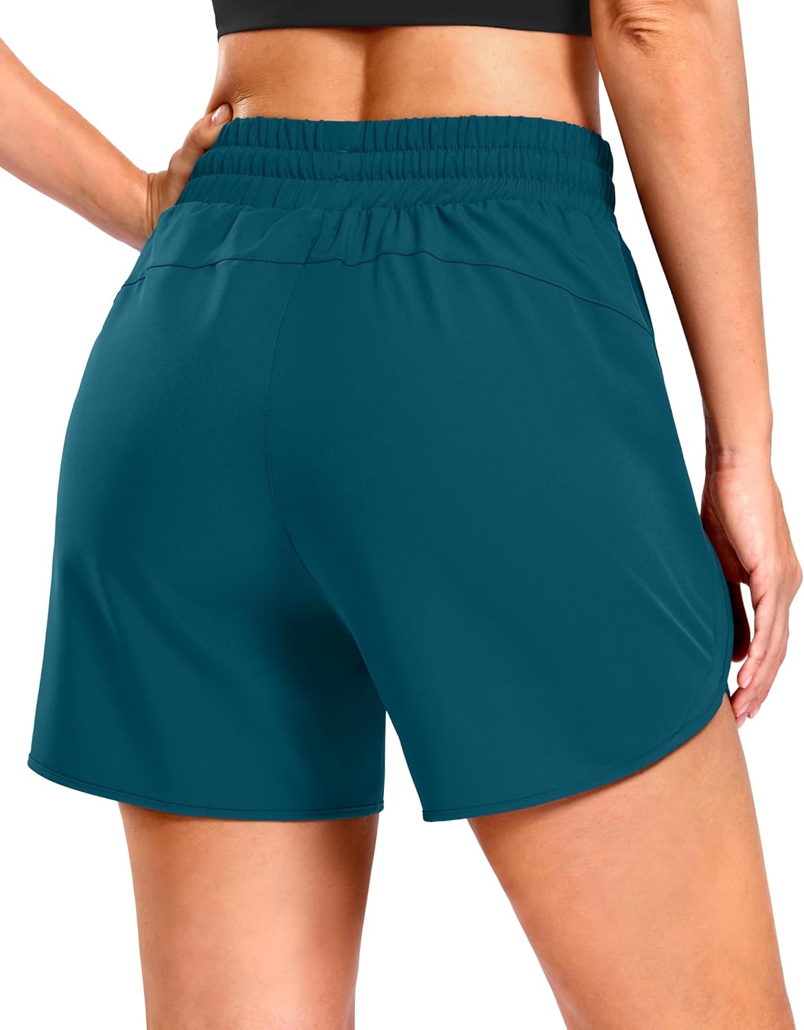 image:imageSANTINY Womens 5 Running Shorts with 2 Zipper Pockets Lightweight Quick Dry Gym Workout Athletic Shorts for WomenPeacock Green
