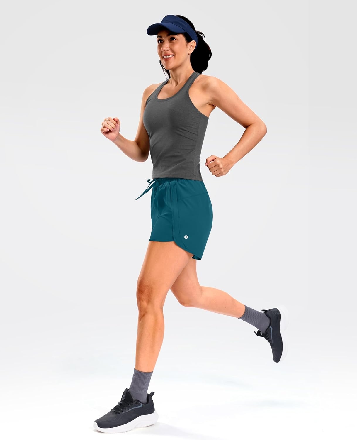 image:imageSANTINY Womens 5 Running Shorts with 2 Zipper Pockets Lightweight Quick Dry Gym Workout Athletic Shorts for WomenPeacock Green