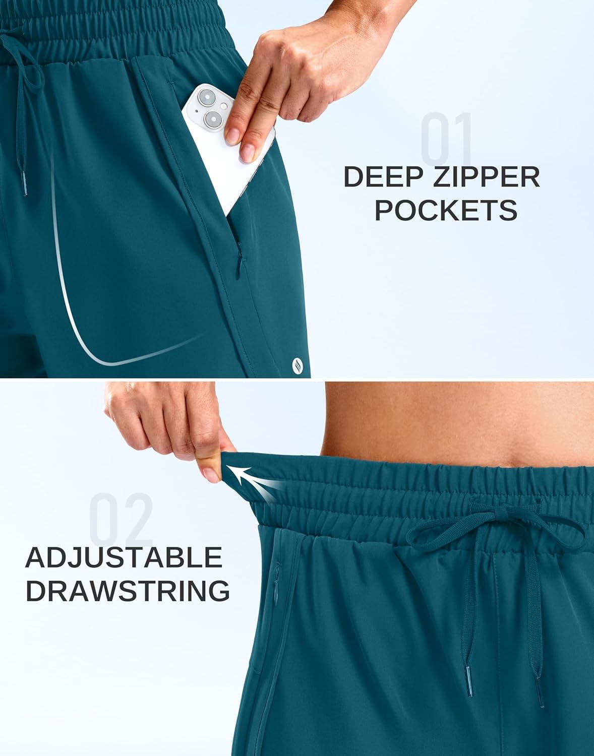 image:imageSANTINY Womens 5 Running Shorts with 2 Zipper Pockets Lightweight Quick Dry Gym Workout Athletic Shorts for WomenPeacock Green