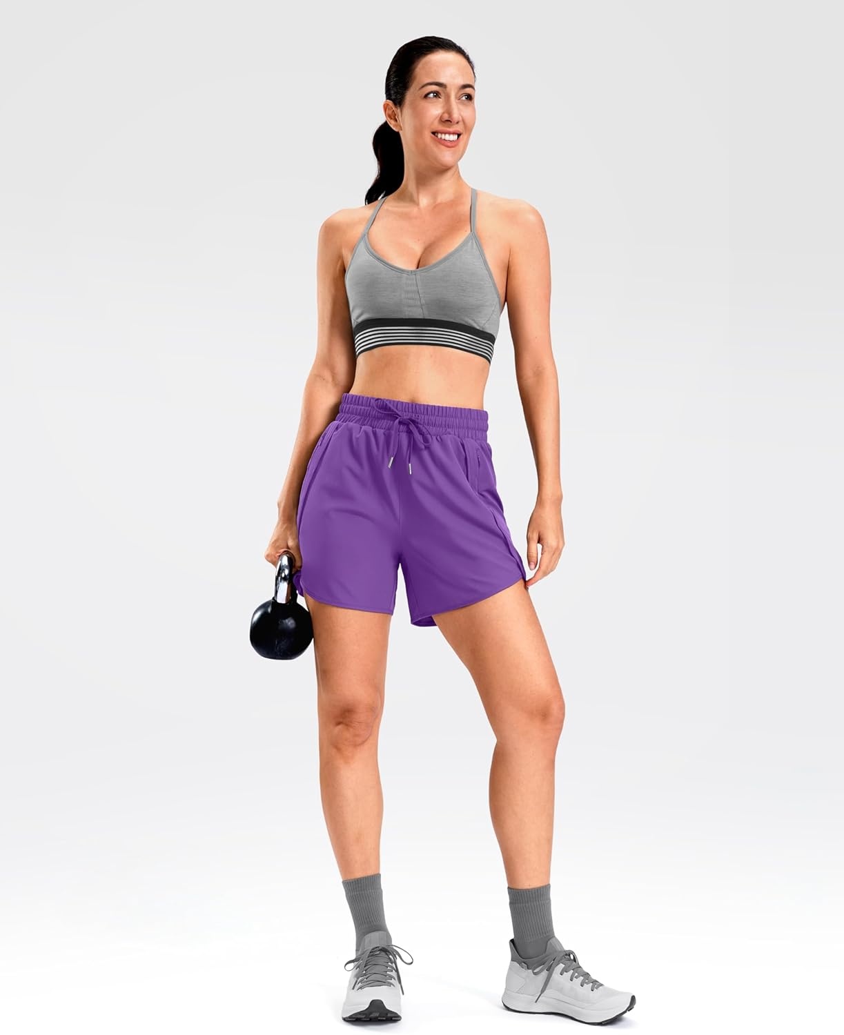 image:imageSANTINY Womens 5 Running Shorts with 2 Zipper Pockets Lightweight Quick Dry Gym Workout Athletic Shorts for WomenPurple