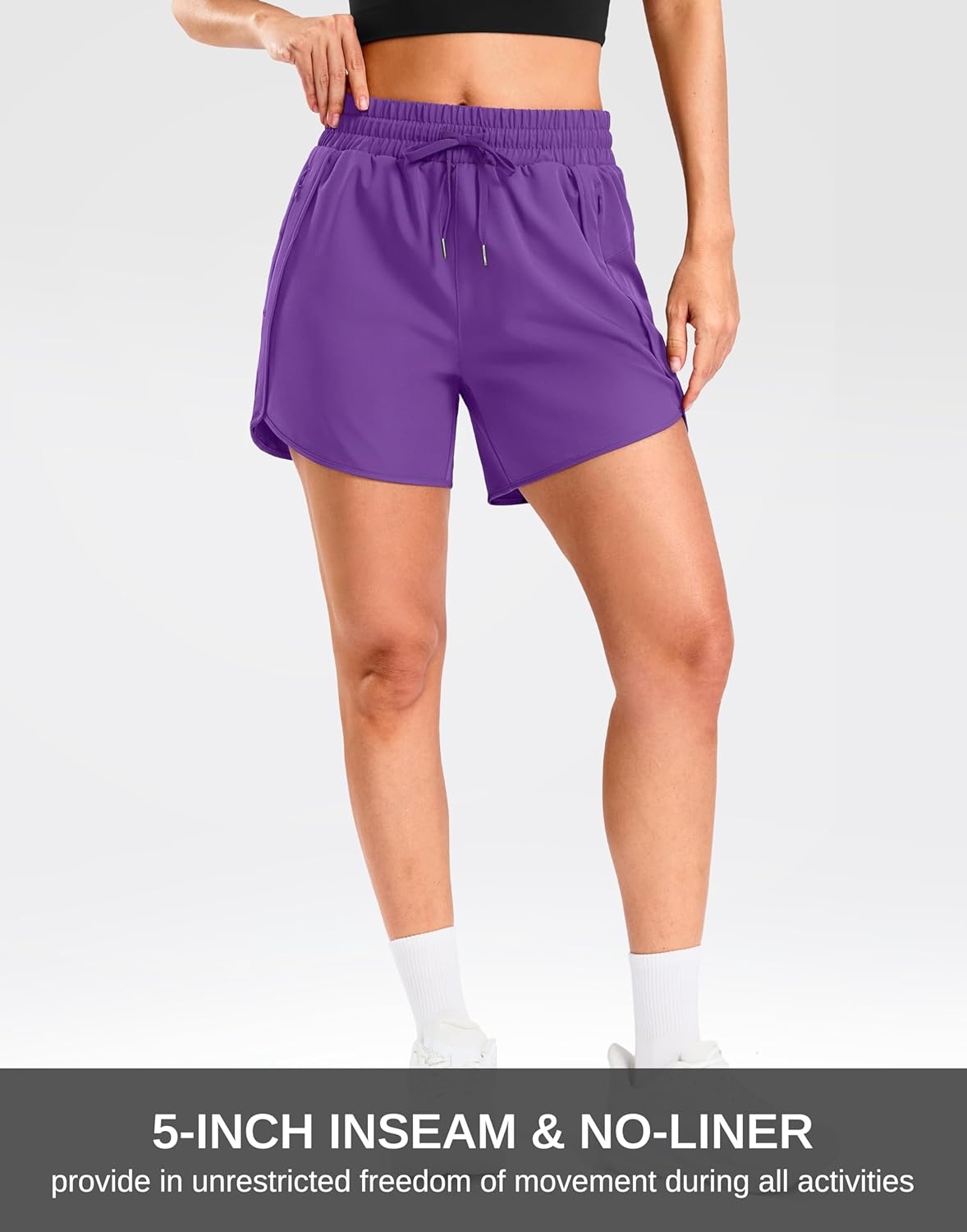 image:imageSANTINY Womens 5 Running Shorts with 2 Zipper Pockets Lightweight Quick Dry Gym Workout Athletic Shorts for WomenPurple