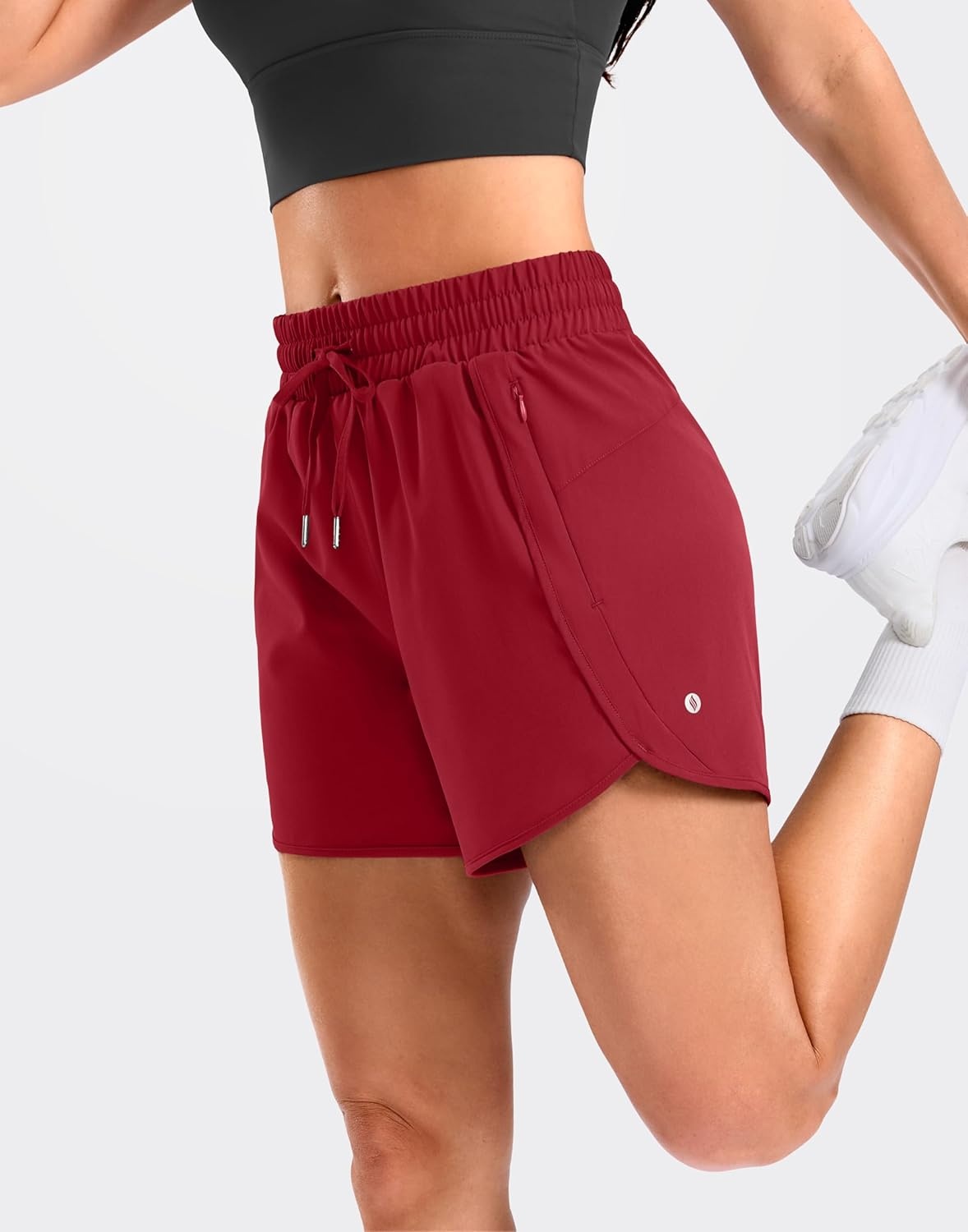 image:imageSANTINY Womens 5 Running Shorts with 2 Zipper Pockets Lightweight Quick Dry Gym Workout Athletic Shorts for WomenRed