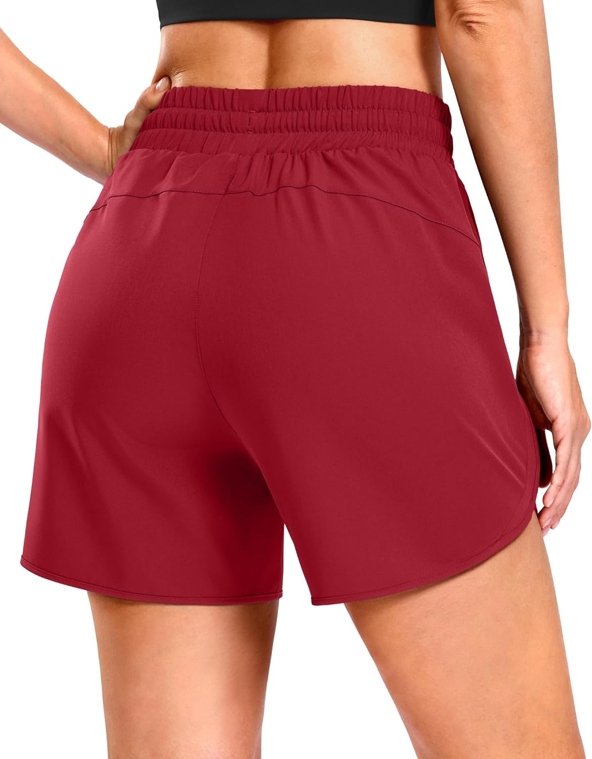 image:imageSANTINY Womens 5 Running Shorts with 2 Zipper Pockets Lightweight Quick Dry Gym Workout Athletic Shorts for WomenRed