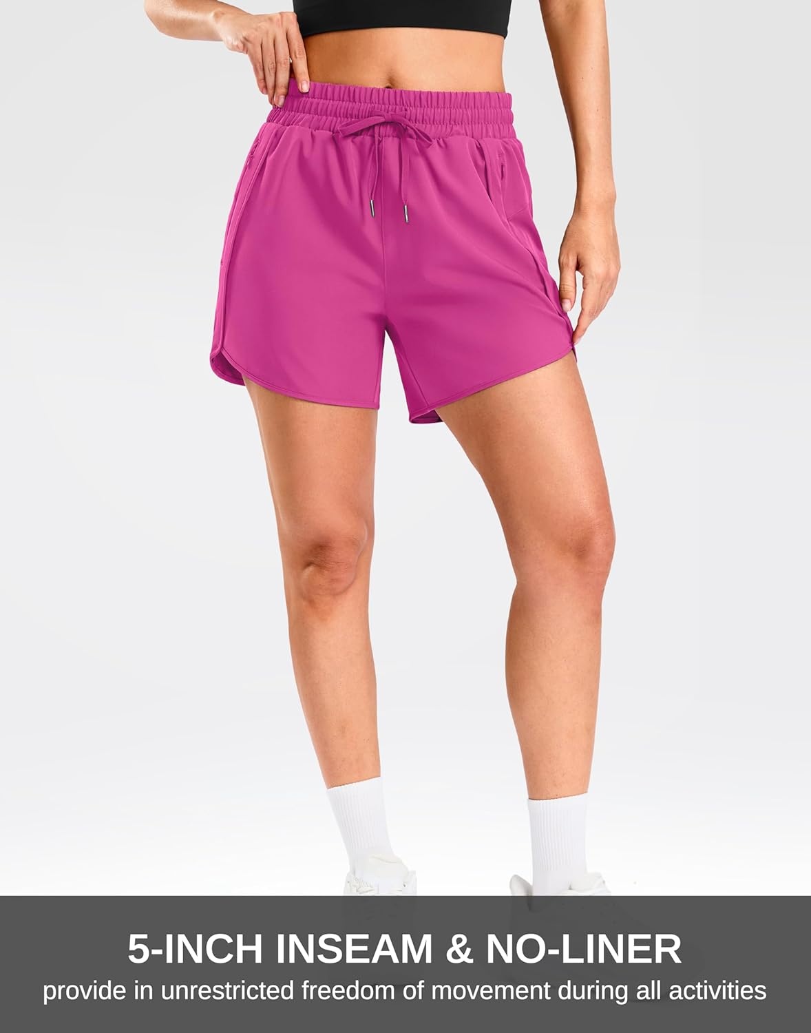 image:imageSANTINY Womens 5 Running Shorts with 2 Zipper Pockets Lightweight Quick Dry Gym Workout Athletic Shorts for WomenRose
