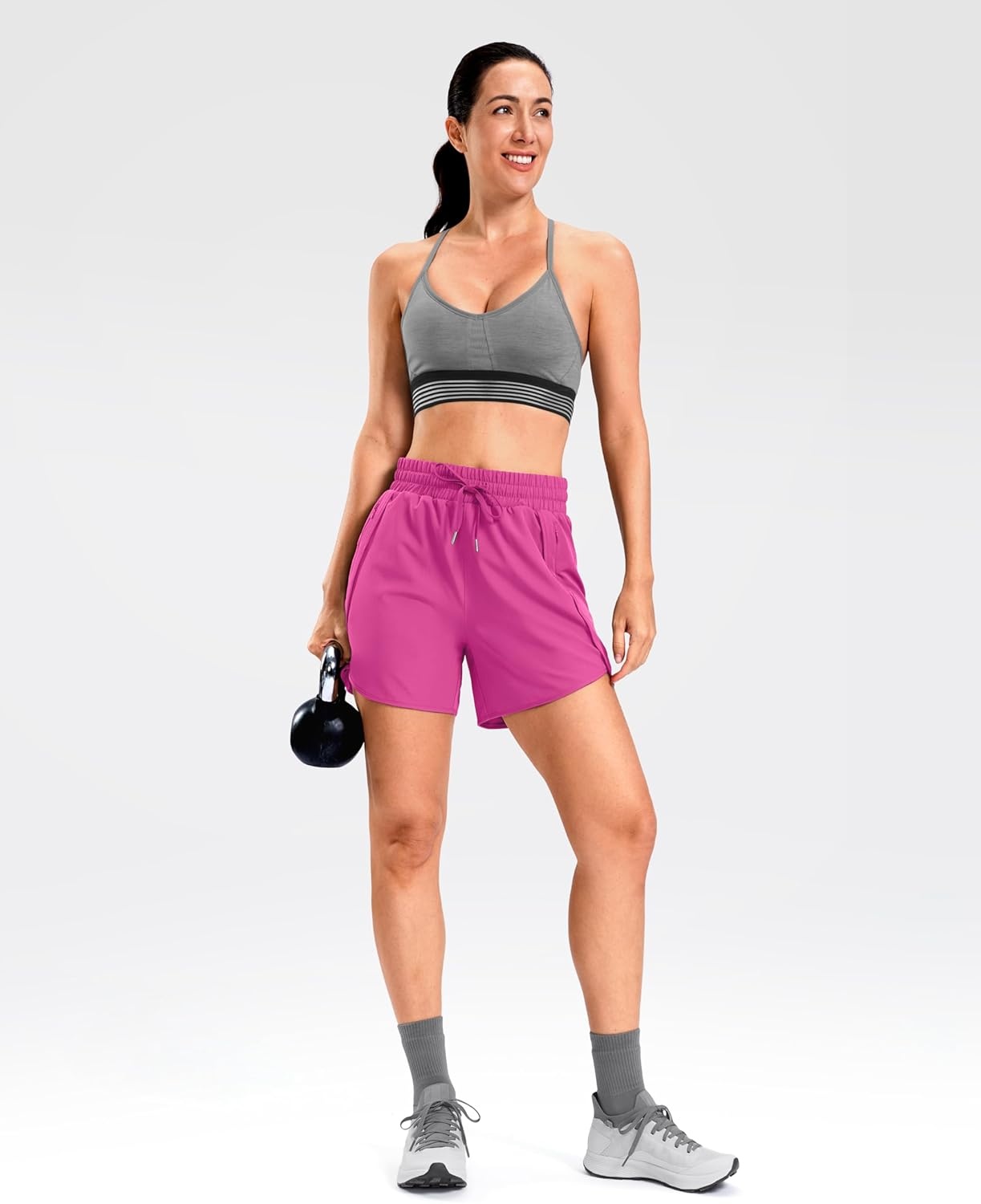 image:imageSANTINY Womens 5 Running Shorts with 2 Zipper Pockets Lightweight Quick Dry Gym Workout Athletic Shorts for WomenRose