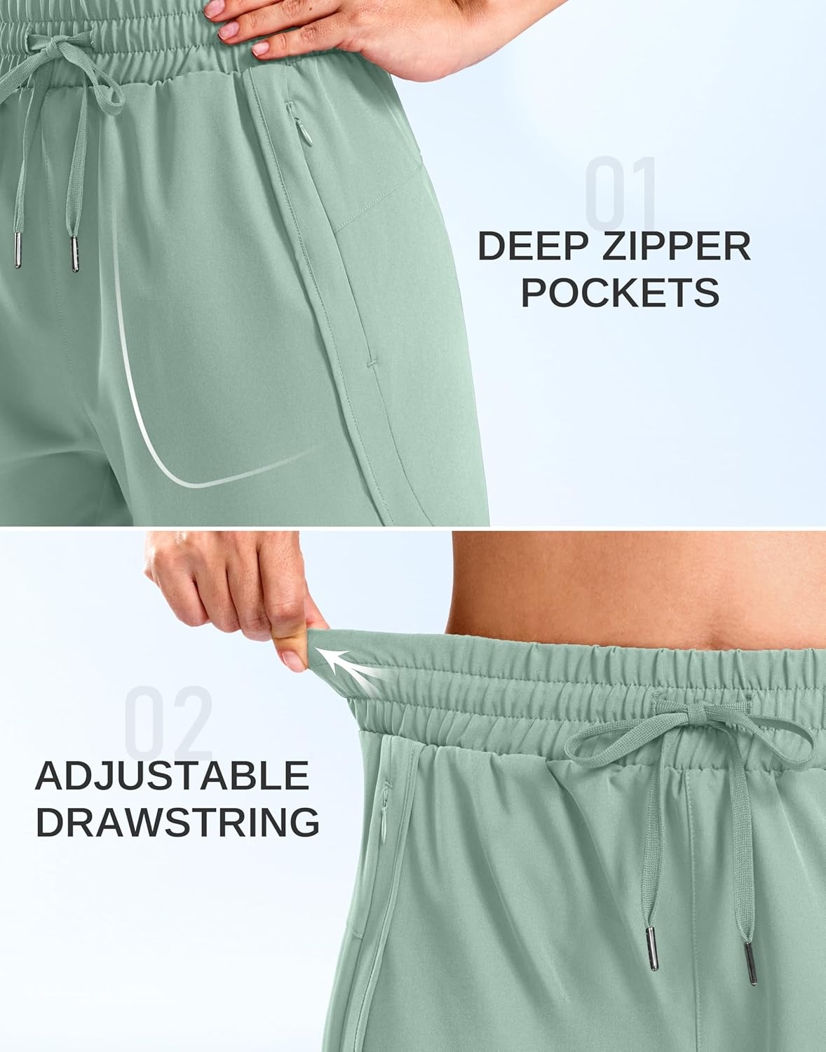 image:imageSANTINY Womens 5 Running Shorts with 2 Zipper Pockets Lightweight Quick Dry Gym Workout Athletic Shorts for WomenSage Green